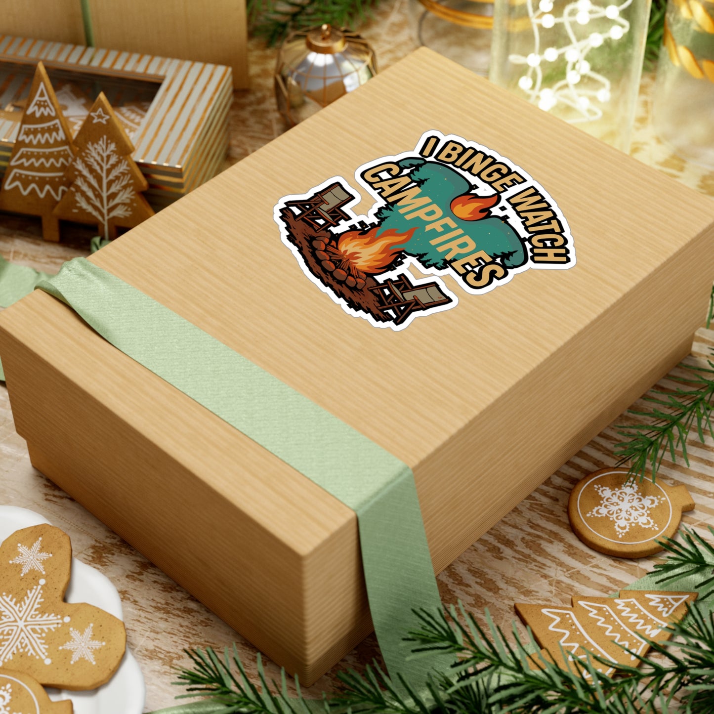 I Binge Watch Campfires – Camping Sticker for Laptop, Water Bottle & Gear | Vinyl Campfire Decal, Outdoor Gift, Adventure Decal