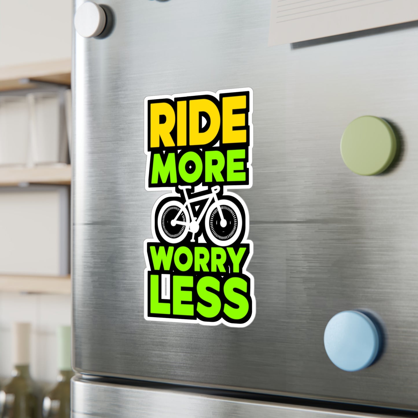 Ride more, worry less   - Cycling Sticker for Window Laptop Sticker. Water Bottle Sticker, Vinyl Cyclist Decal - Cycling Gift