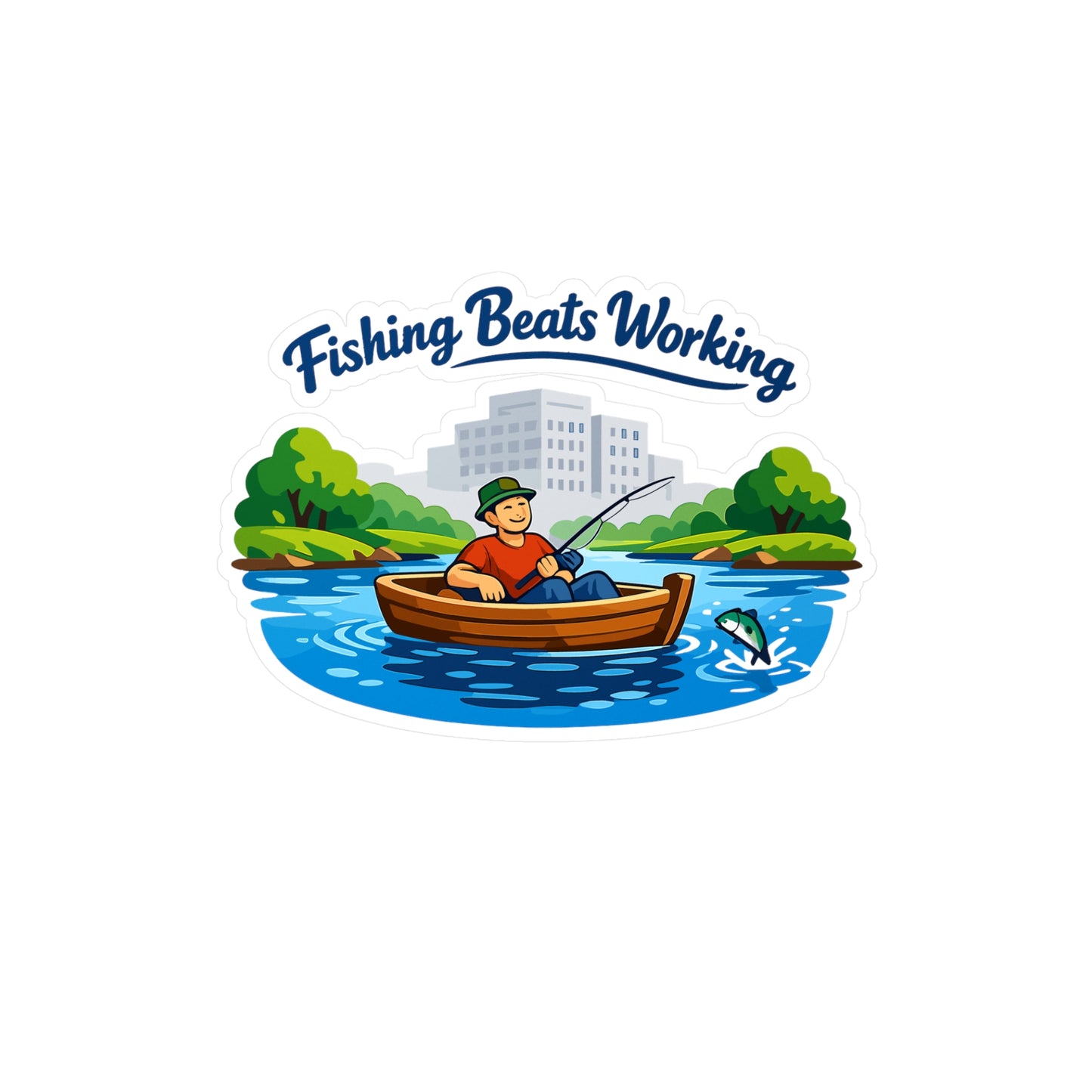 Fishing Sticker "Fishing Beats Working" Waterproof Vinyl Decals for Laptop, Water Bottle, Angling Lake Boating Fun