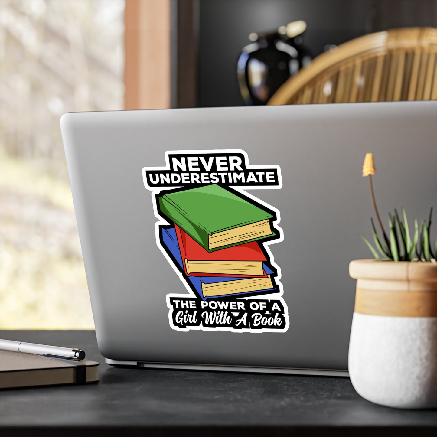 Never Underestimate The Power Of A Girl With A Book - Books Sticker for Laptop Sticker. Water Bottle Sticker, Vinyl Reading Decal - Books Gift