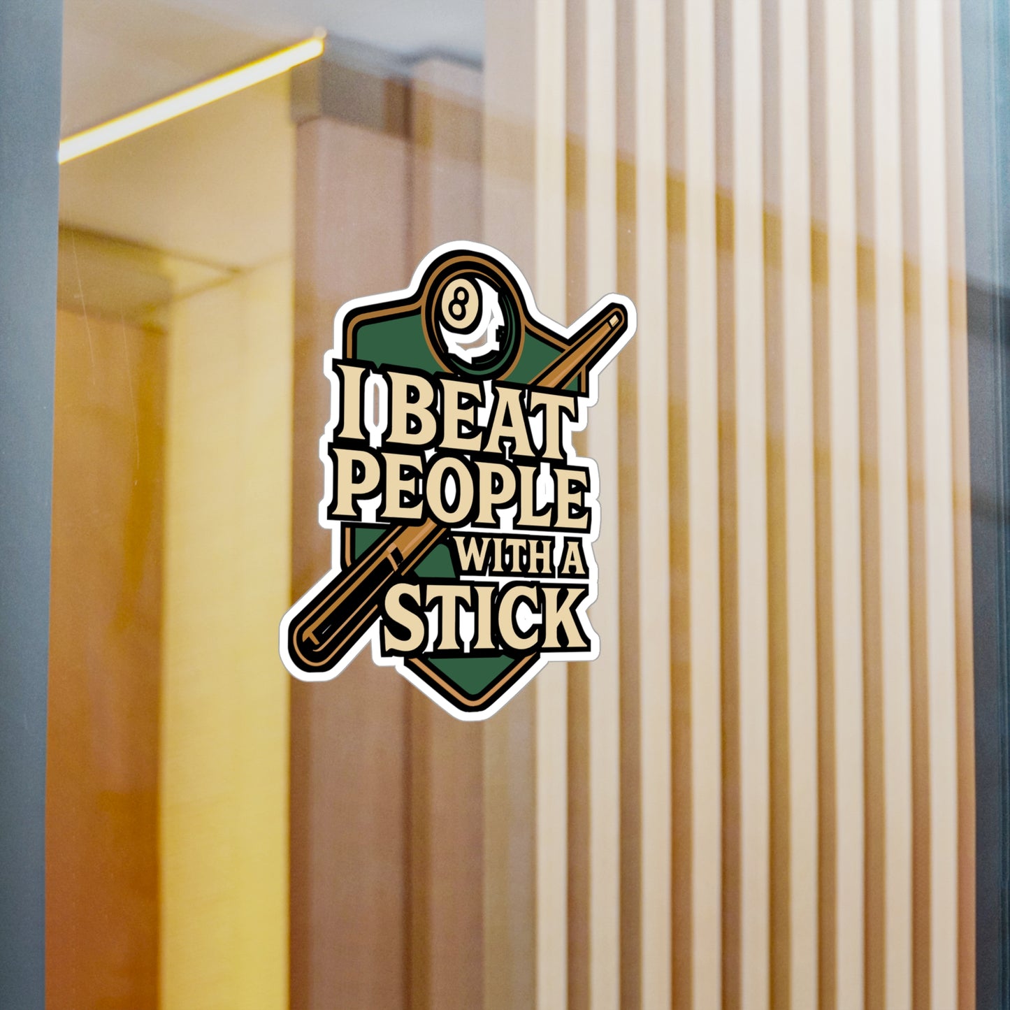 I Beat People With A Stick – Funny Billiards Sticker for Laptop or Water Bottle | Vinyl Pool Decal, Snooker & Pool Gift