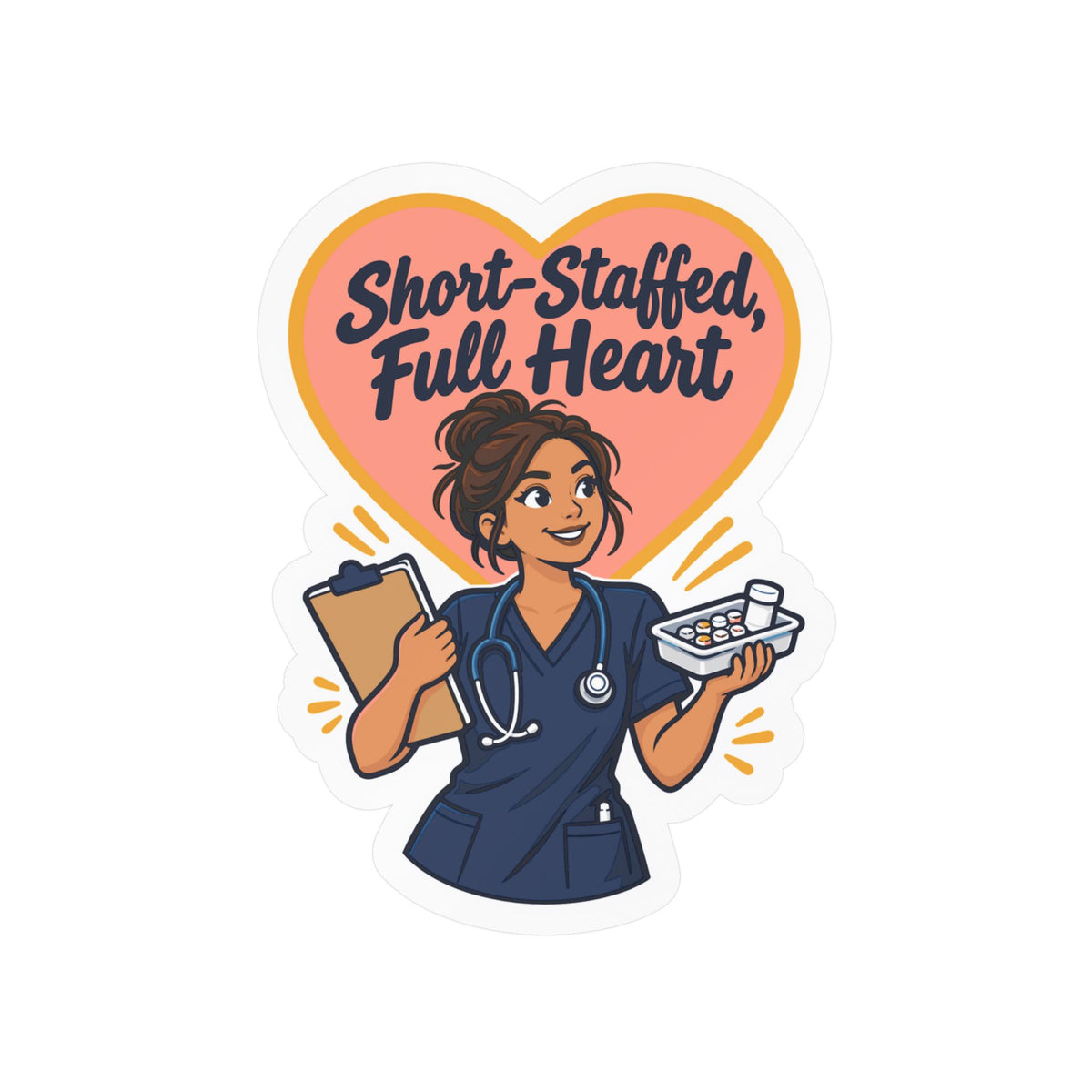 Nurse Sticker “Short-Staffed, Full Heart” Vinyl Decals for Laptop, Water Bottle, Nursing Student Gift