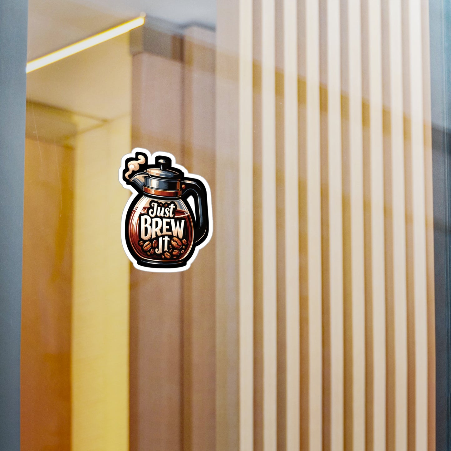 Just Brew It  - Coffee Sticker for Car Window Laptop Sticker. Water Bottle Sticker, Vinyl Brew Decal, Caffeine Sticker - Coffee Gift