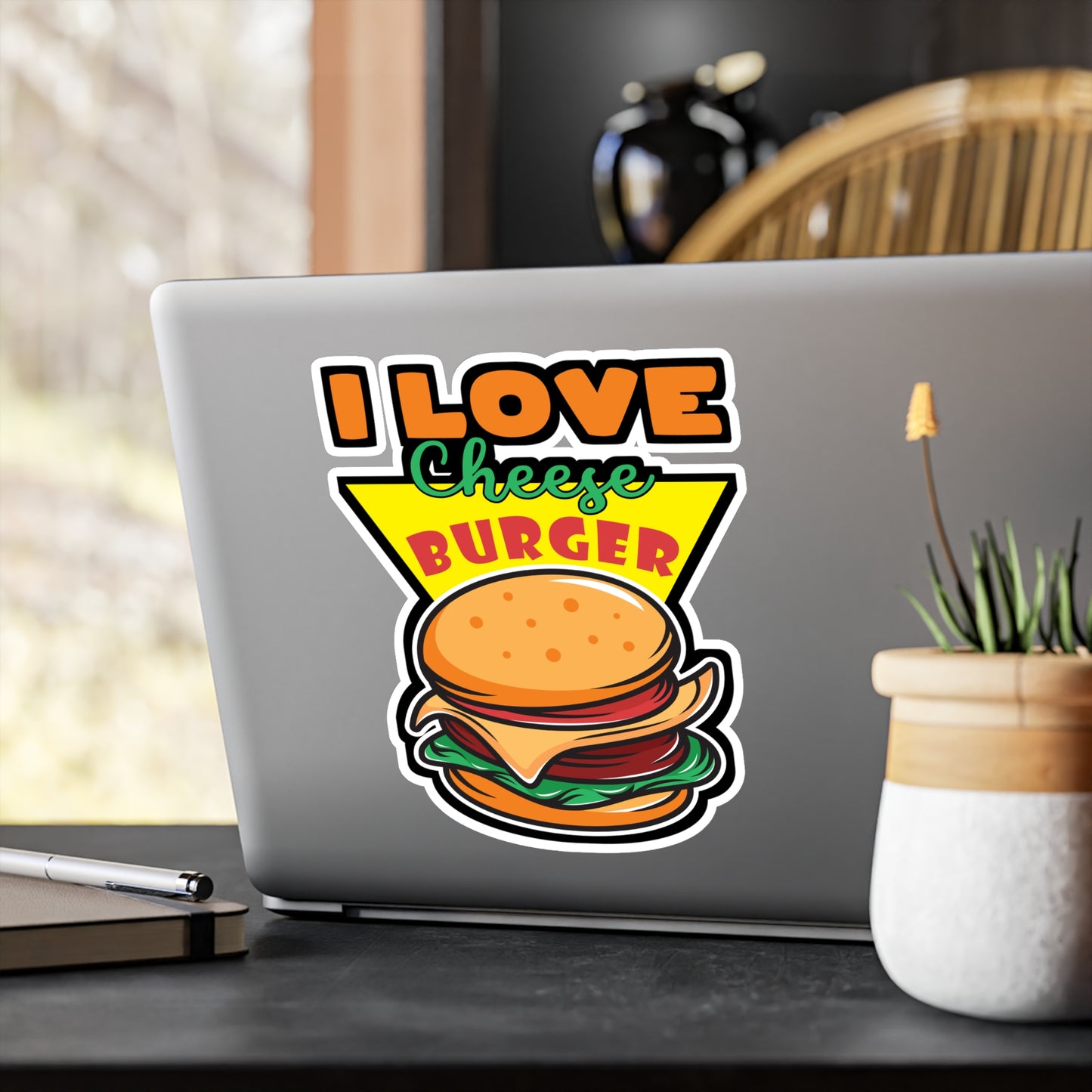 I Love Cheese Burger - Fastfood Sticker for Laptop Sticker. Water Bottle Sticker, Vinyl Fast food Decal - Fastfood Gift
