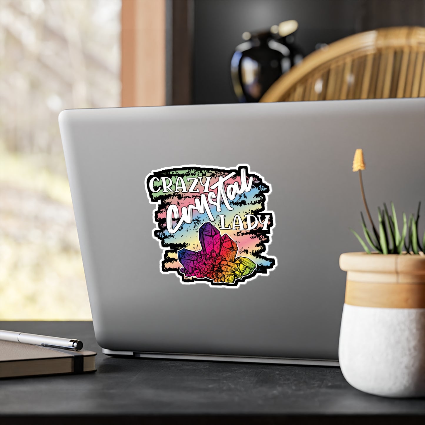 Crazy Crystal Lady - Crystals Sticker for Laptop Sticker. Water Bottle Sticker, Vinyl Gemstones Decal - Crystals Gift