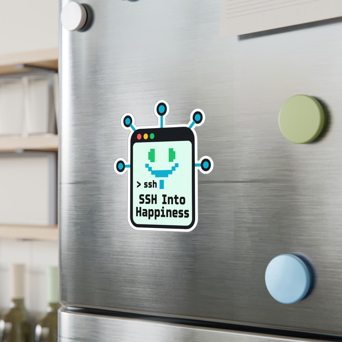 Tech Sticker - Ssh Into Happiness with Reboot Button and Bandage Motifs, Decals for Laptop and Water Bottle