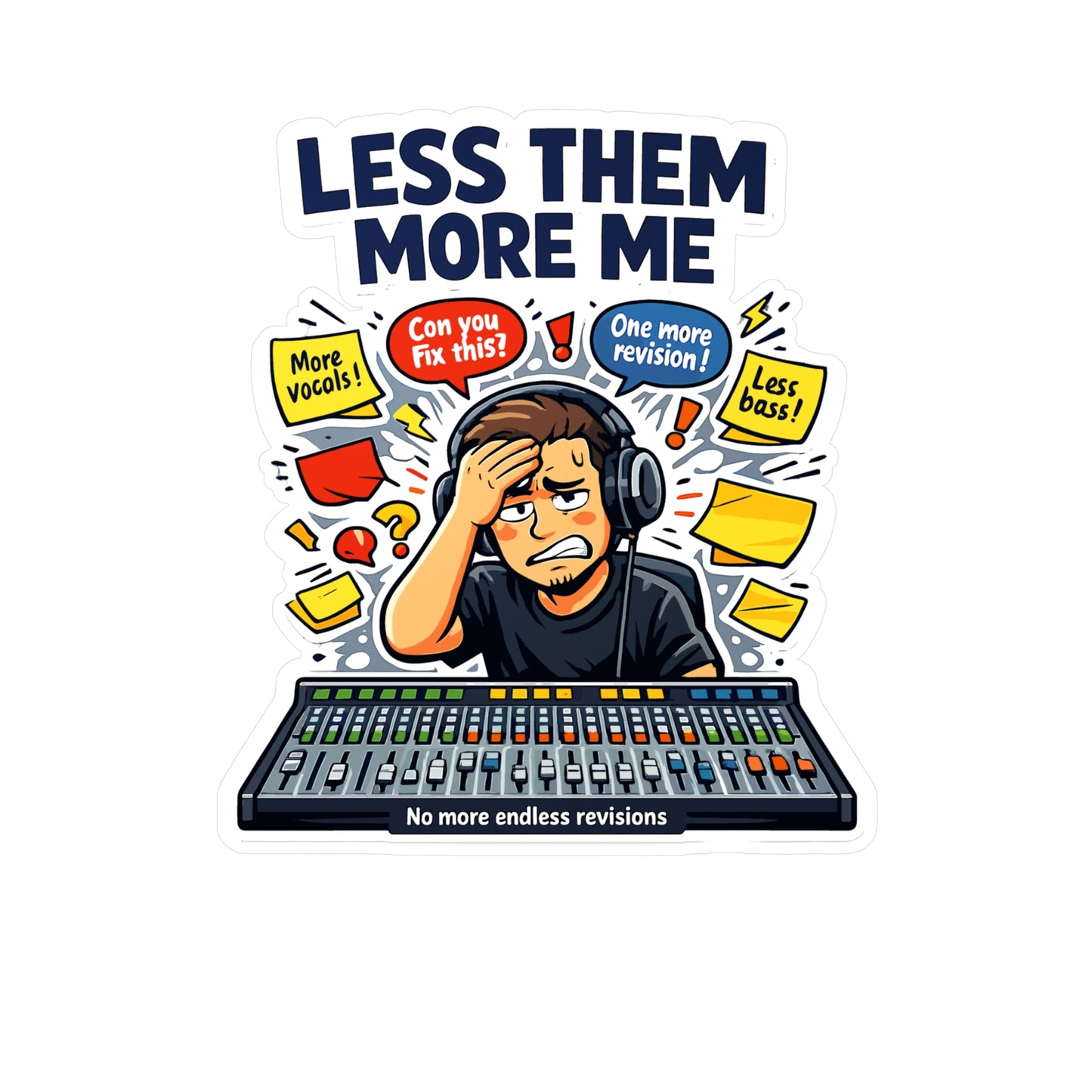 Audio Engineer Sticker Less Them, More Me Waterproof Vinyl Decals for Laptop, Water Bottle, Sound Engineer Audio Technician Monitor Design