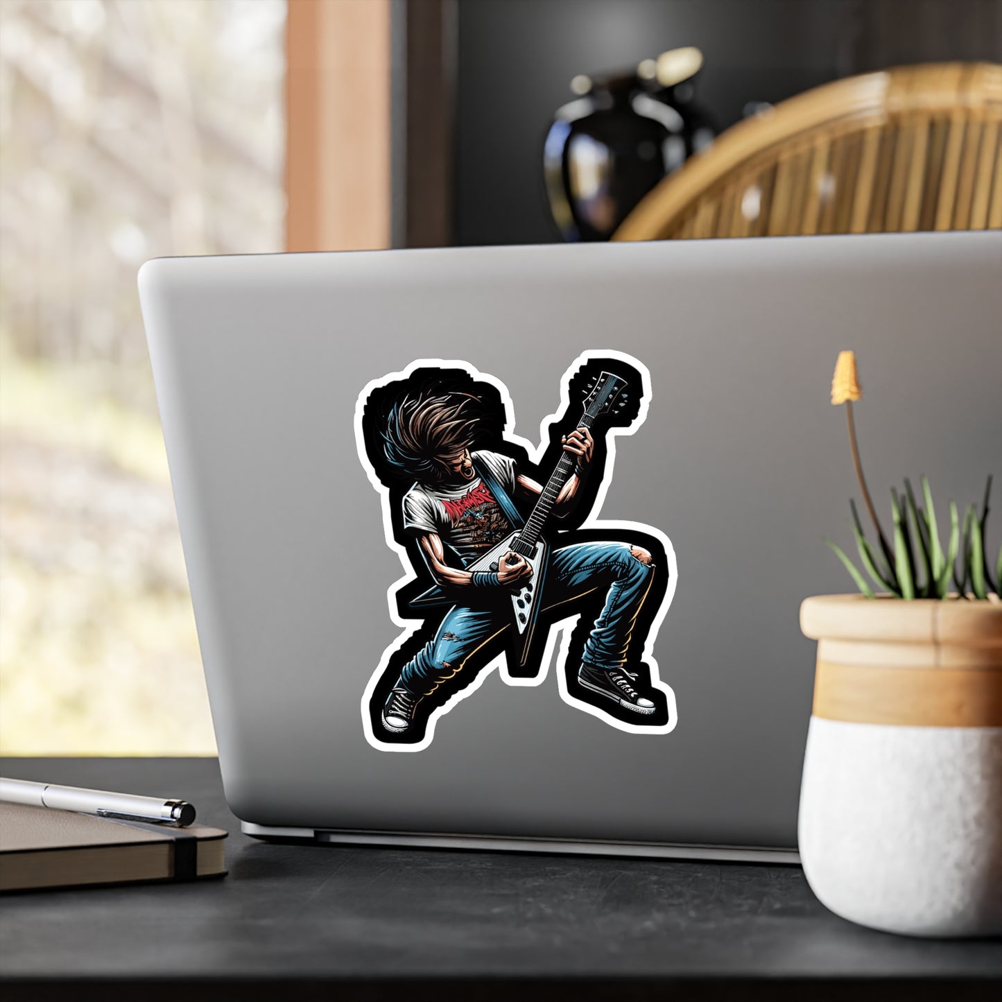 Guitar Headbang - Guitar Sticker for Car Window Laptop Sticker. Water Bottle Sticker, Vinyl Bass-player Decal, Treble Sticker - Guitar Gift
