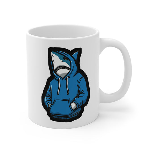 Cool Shark - Cool Mug for Coffee 11oz. Cool Cup, White ceramic, Shark Mug, Hoodie Tea Cup - Cool Gift