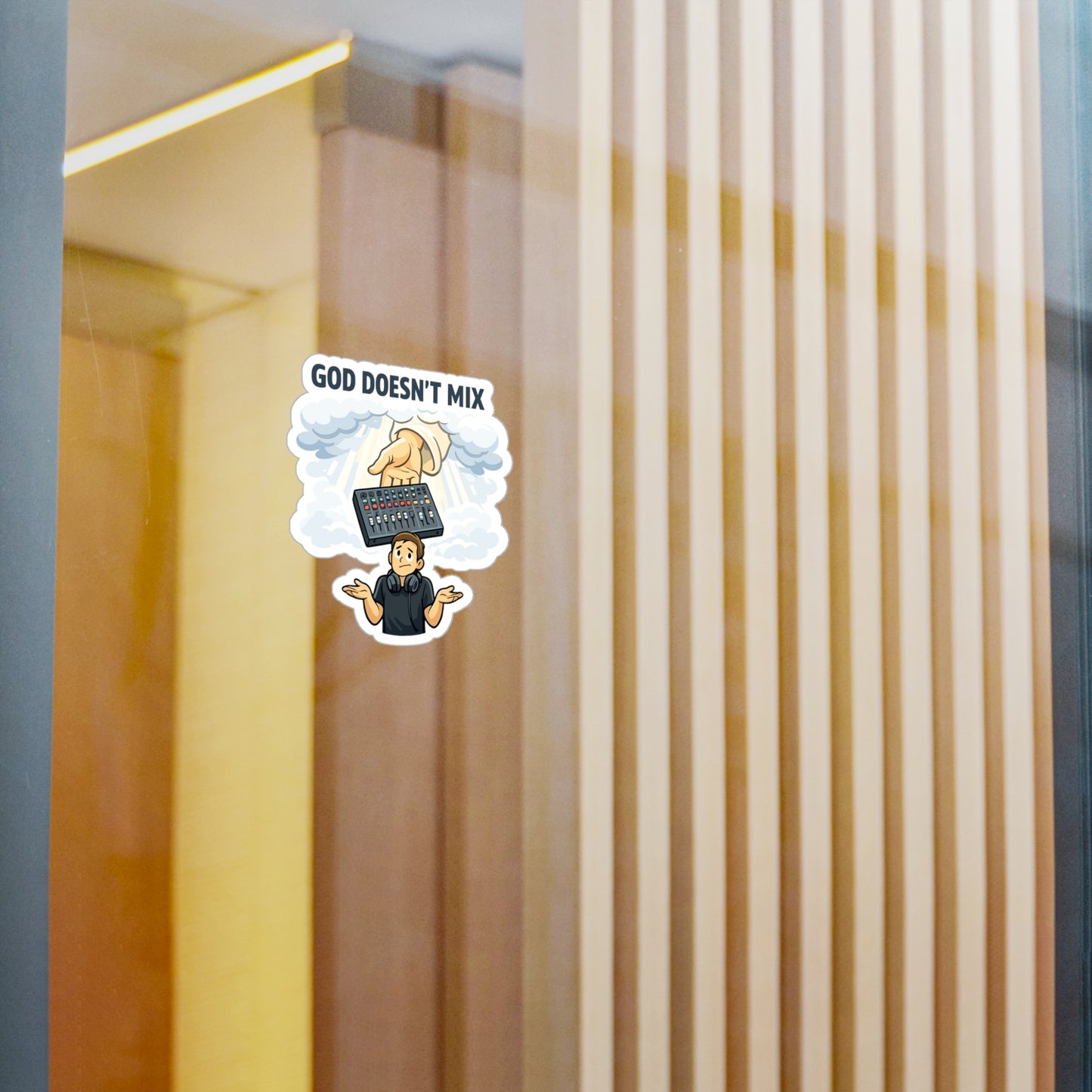 Audio Engineer Sticker God Doesn’t Mix Vinyl Waterproof decals for Laptop Water Bottle, Sound Engineer Audio Technician Monitor Humor