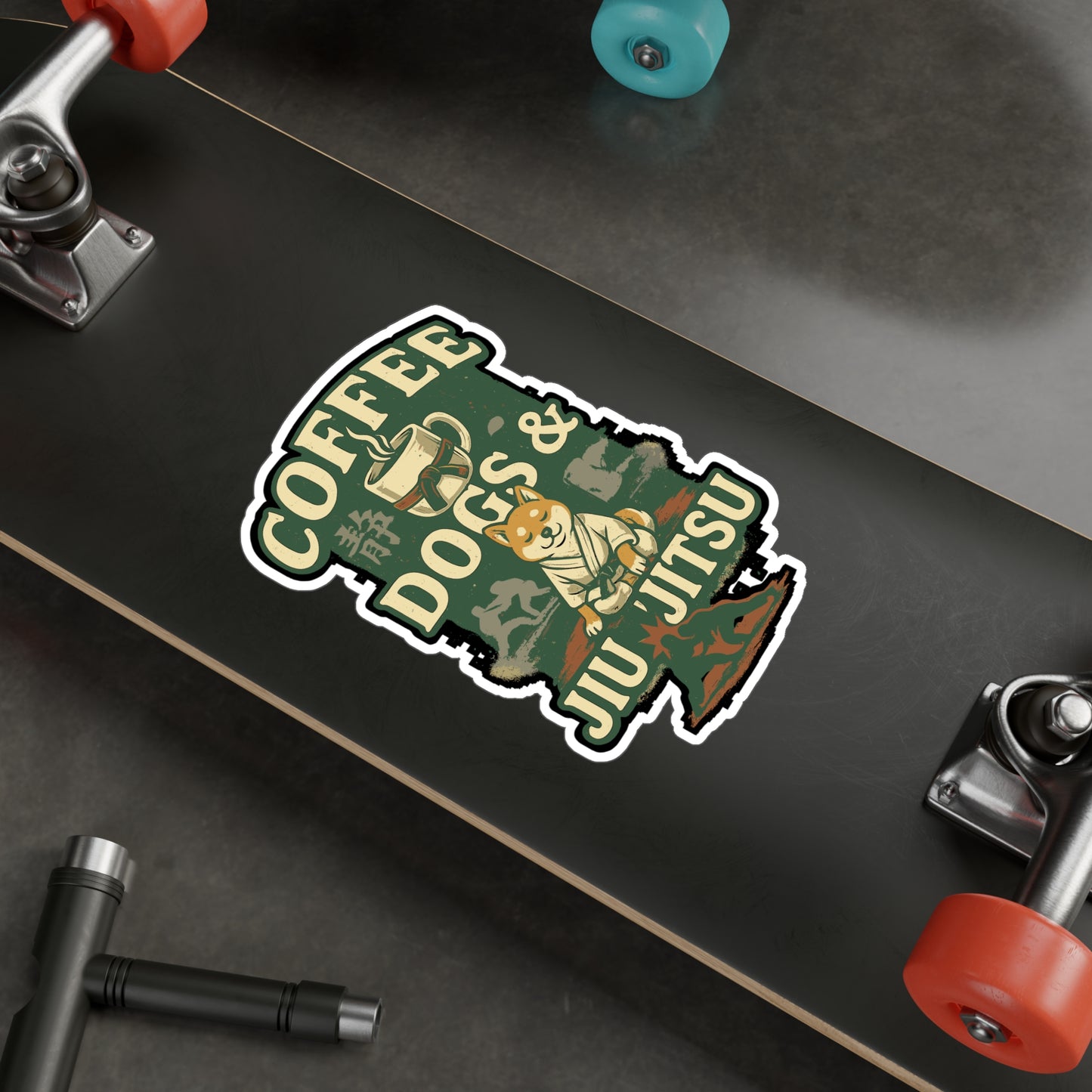 Jiu Jitsu Sticker – Coffee Dogs & Jiu Jitsu Vinyl Decals for Laptop or Water Bottle, Waterproof, Caffeine Dog Lover Gift