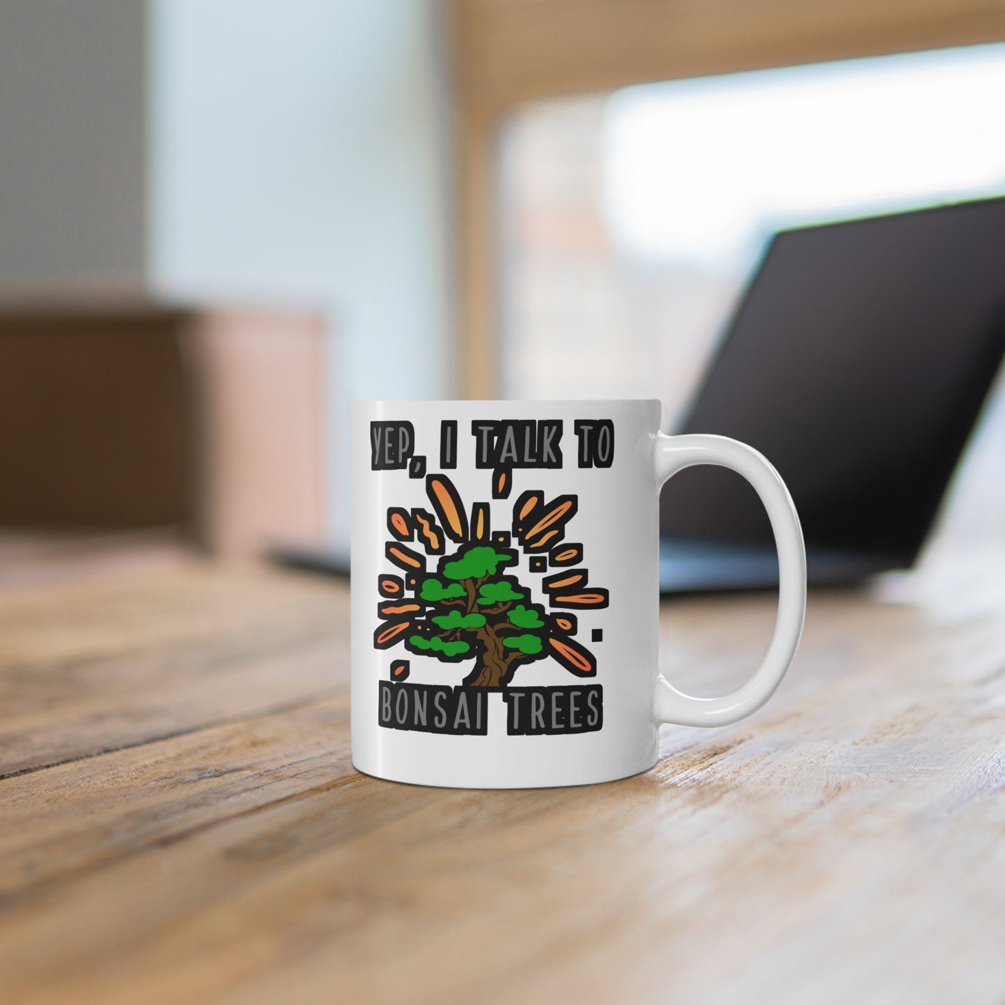 Yep I Talk to Bonsai Trees - Bonsai tree Mug for Coffee 11oz. Bonsai tree Tea Cup, White ceramic, Miniature tree Mug - Bonsai tree Gift