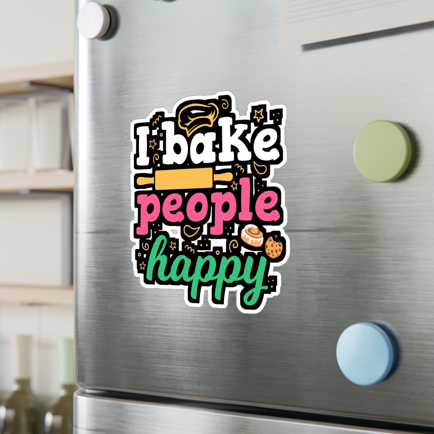 I Bake People Happy - Baking Sticker for Laptop Sticker. Water Bottle Sticker, Vinyl Cake-decorator Decal - Baking Gift
