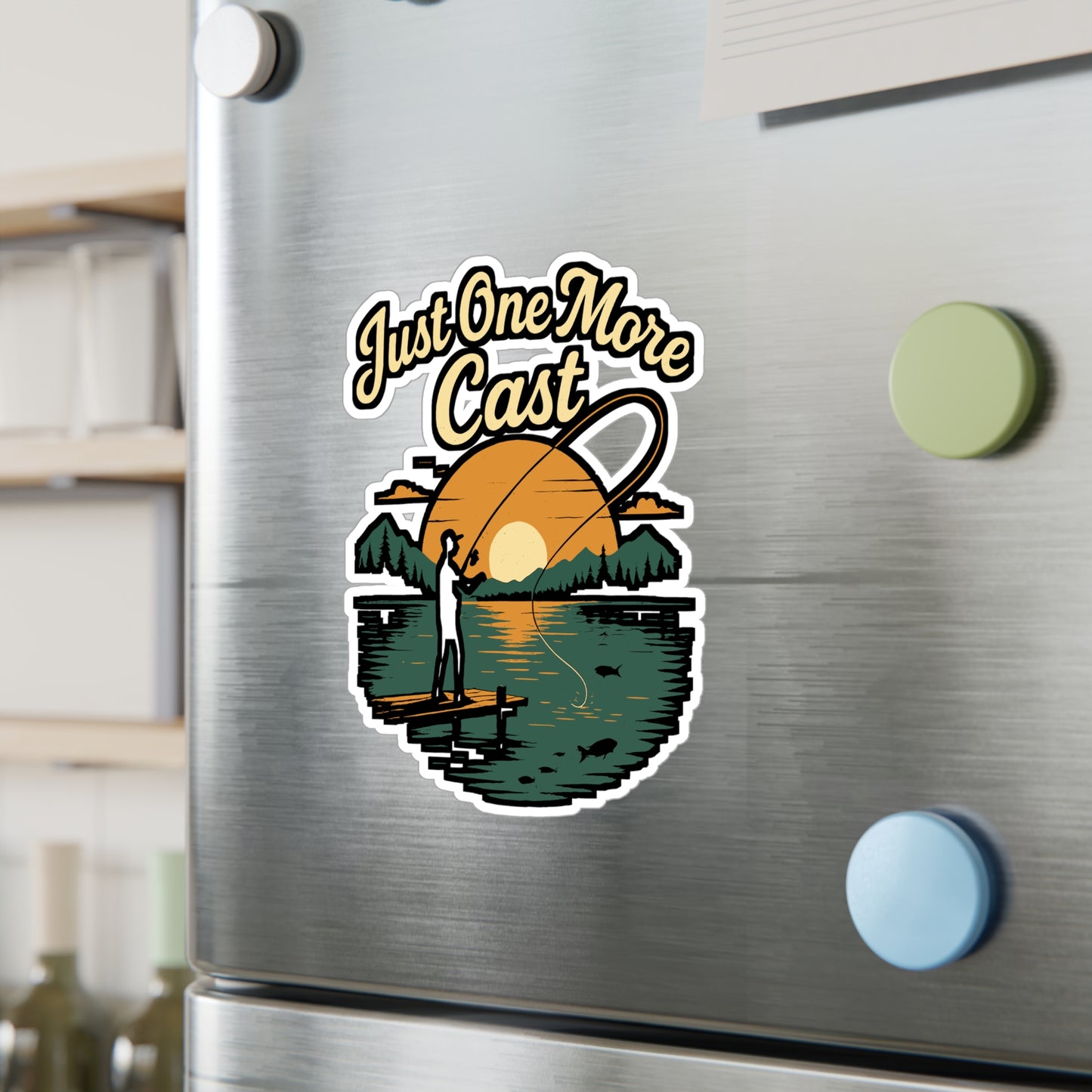Fishing Sticker – "Just One More Cast" Decals for Fisherman, Angler & Angling Fans | Waterproof Vinyl for Laptop, Water Bottle