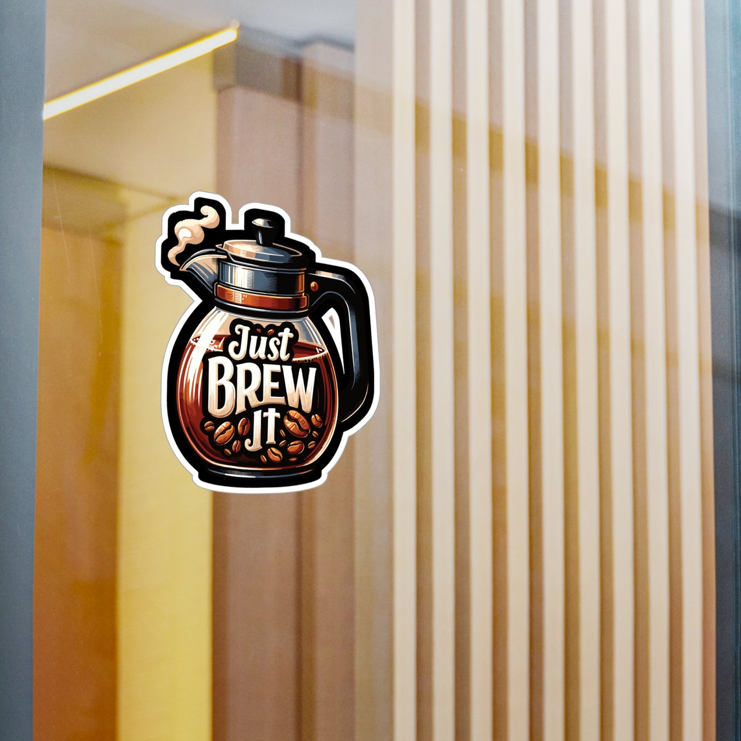 Just Brew It  - Coffee Sticker for Car Window Laptop Sticker. Water Bottle Sticker, Vinyl Brew Decal, Caffeine Sticker - Coffee Gift