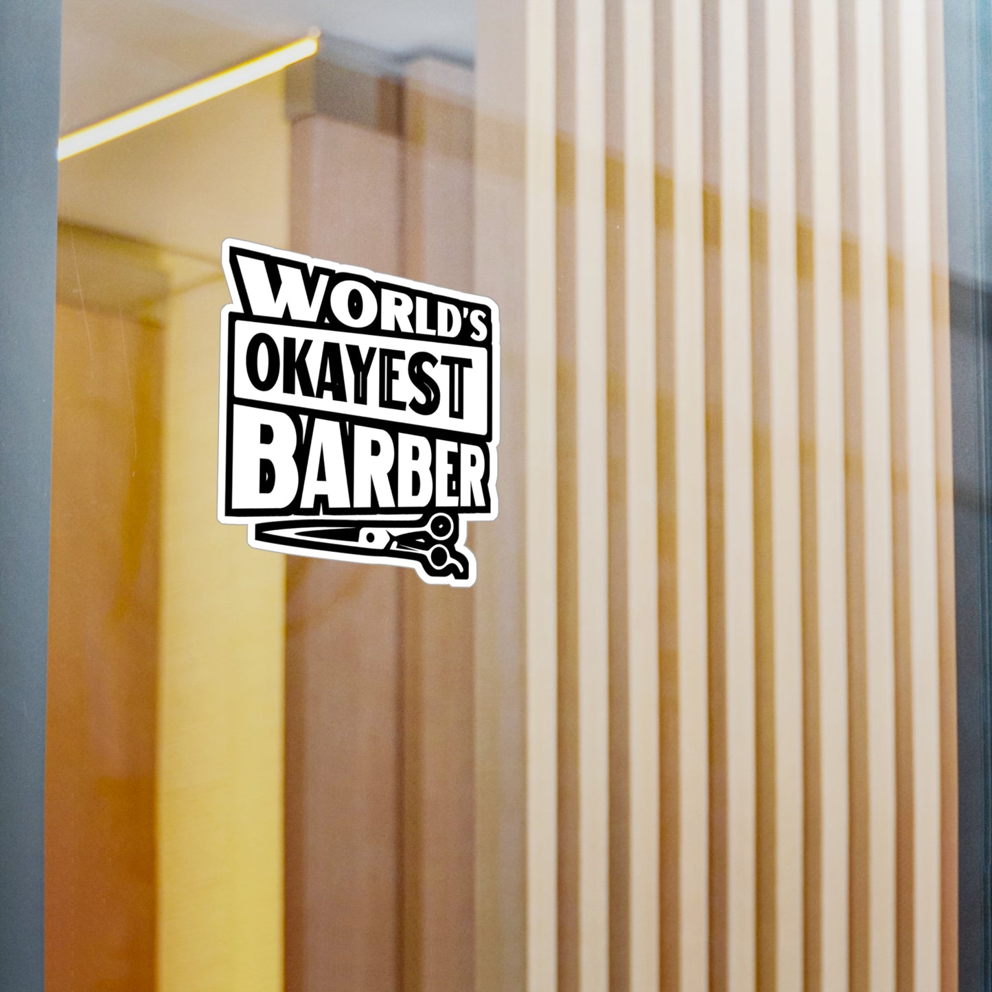 World's Okayest Barber - Hairdresser Sticker for Laptop Sticker. Water Bottle Sticker, Vinyl Brushing Decal - Hairdresser Gift