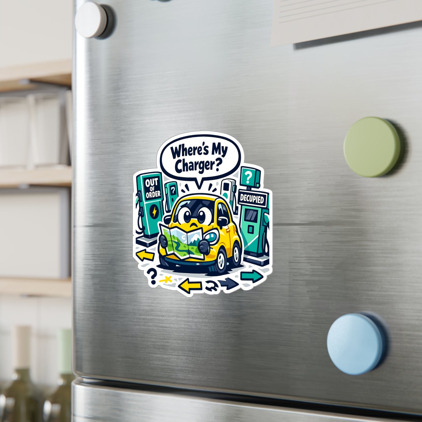 Electric Car Sticker Where’s My Charger? Funny Rechargeable Battery electric vehicle Vinyl decals for Laptop, Water Bottle Waterproof