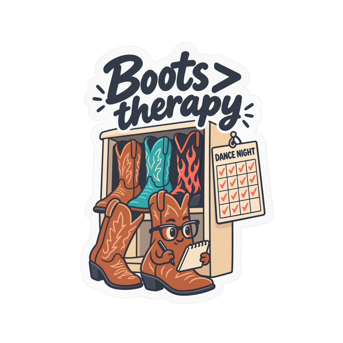 Line Dance Sticker - Boots Over Therapy for the Country-Life Dancer, Western Decals for Laptop and Water Bottle