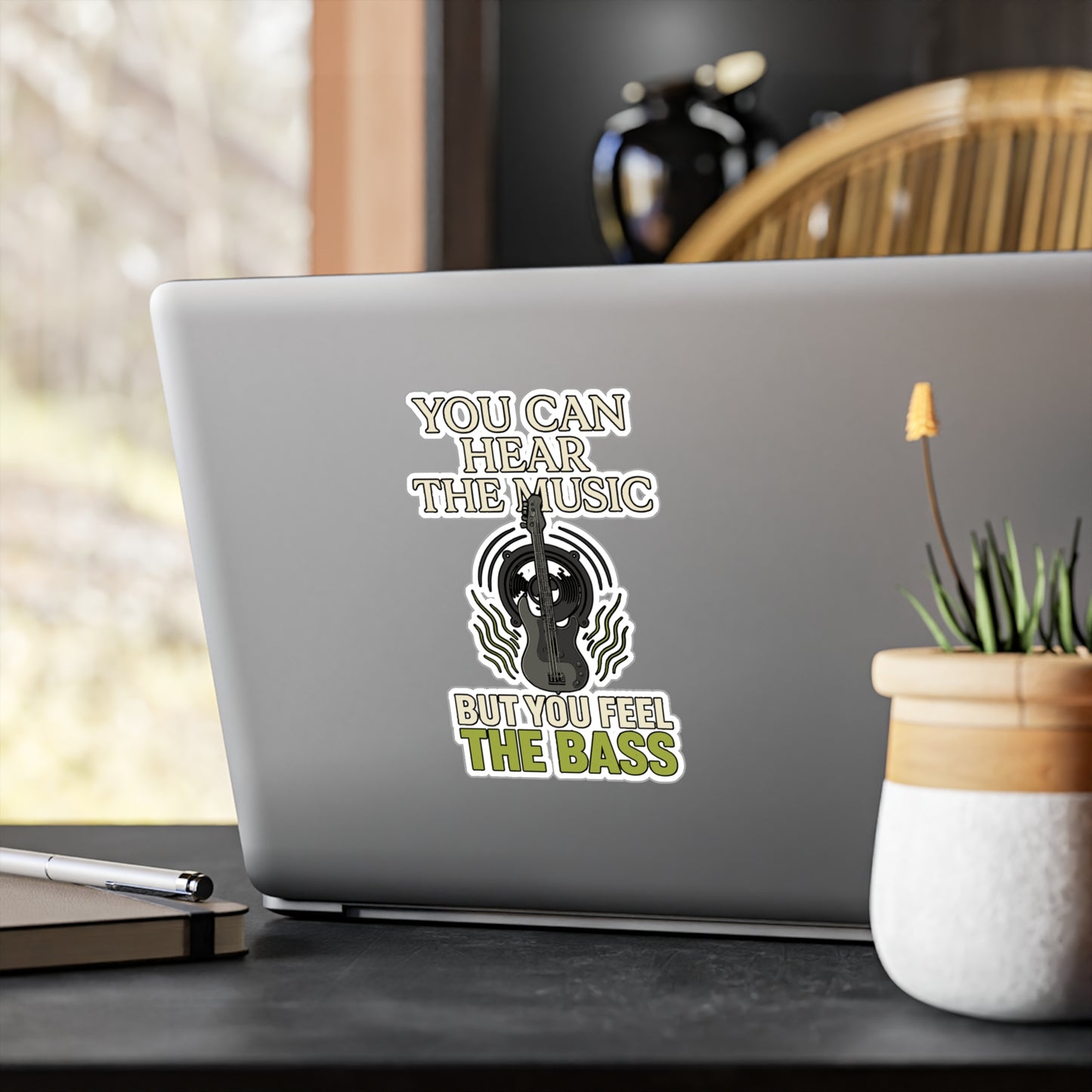 You Can Hear The Music But You Feel the Bass – Guitar Sticker for Laptop, Water Bottle – Gift for Musicians, Music Lovers