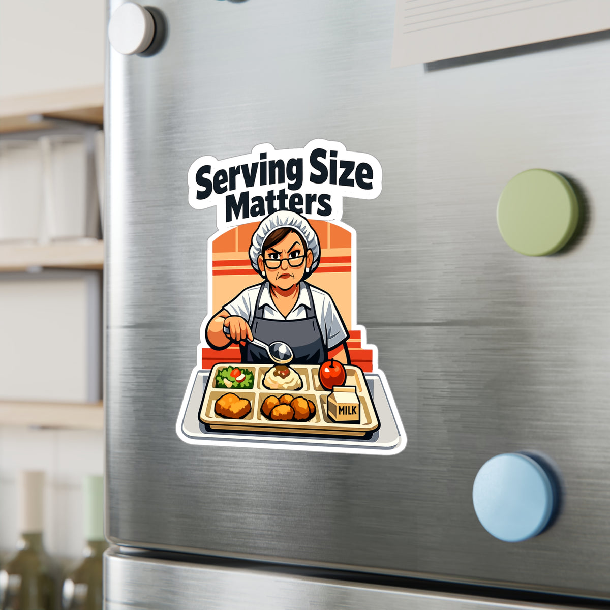 Lunch Lady Sticker "Serving Size Matters" Funny Canteen School Decals Waterproof Vinyl for Laptop Water Bottle