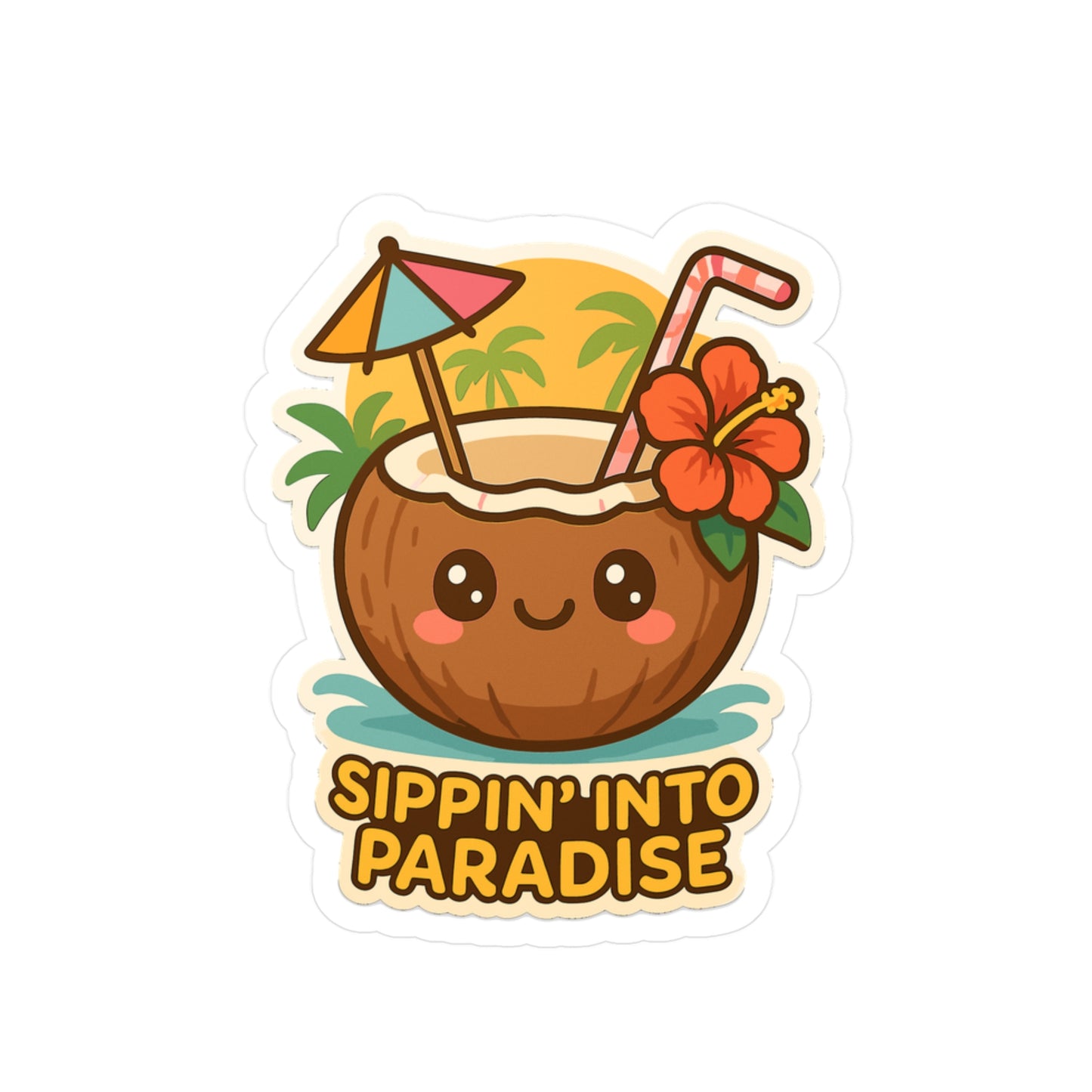 Tropical Sticker – Sippin Into Paradise Decals, Coconut Beach Vacation Vinyl, Waterproof Decor for Laptop, Water Bottle