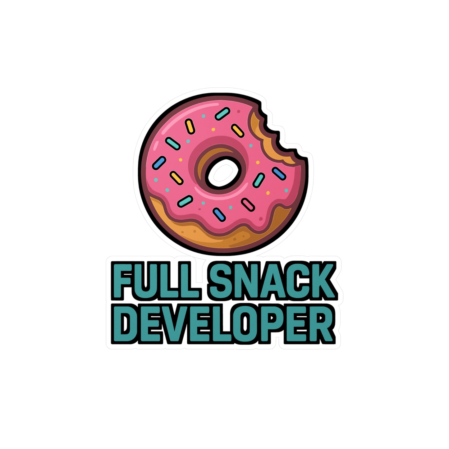 Programming Sticker "Full Snack Developer" – Fun Coder Decals for Laptop, Water Bottle – Donut Food Theme, Waterproof Vinyl