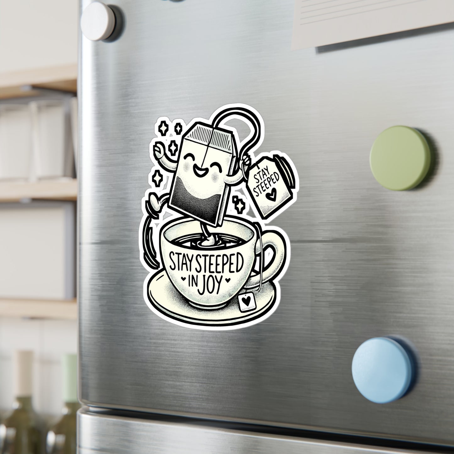 Stay Steeped in Joy – Tea Pun Sticker for Laptop, Water Bottle & Tea Lover Gifts