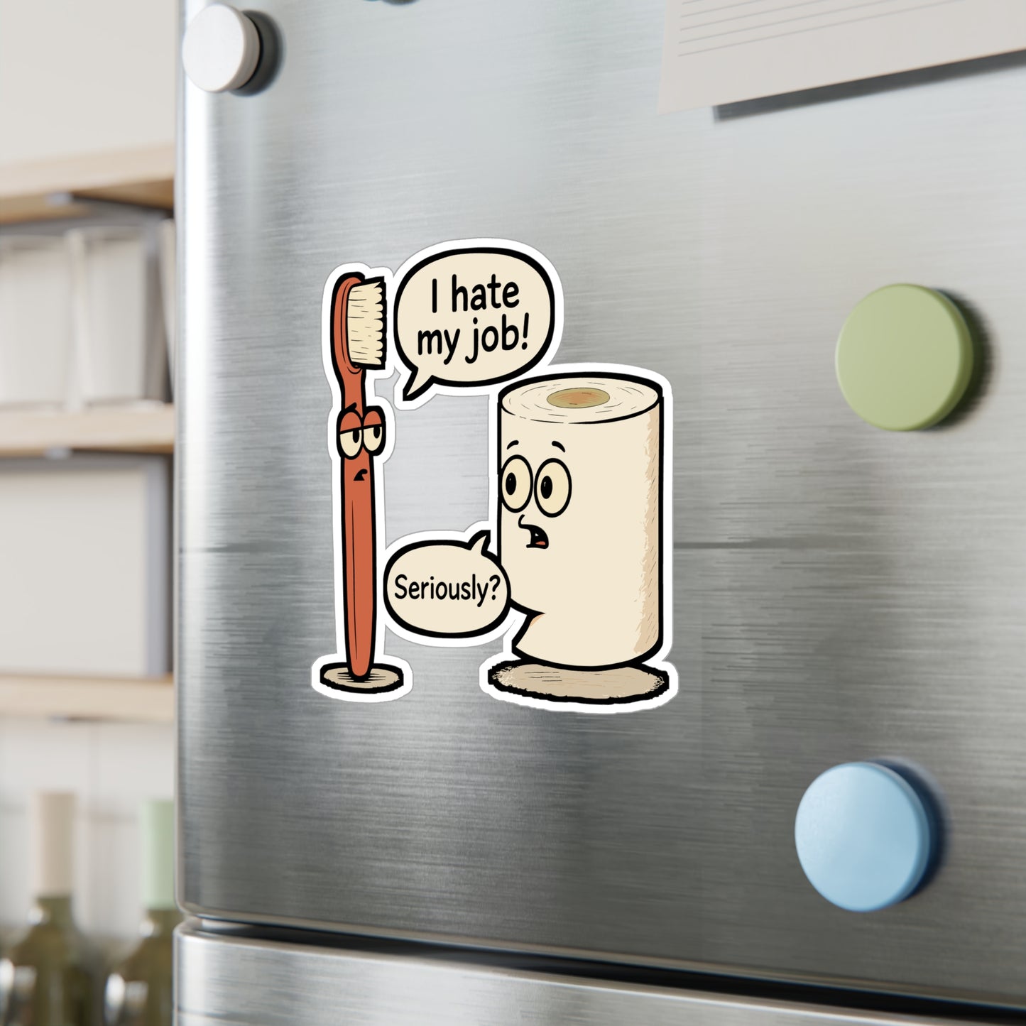 Funny Toothbrush and Toilet Paper Cartoon – Sticker for Laptop, Water Bottle & Sarcastic Humor Gifts