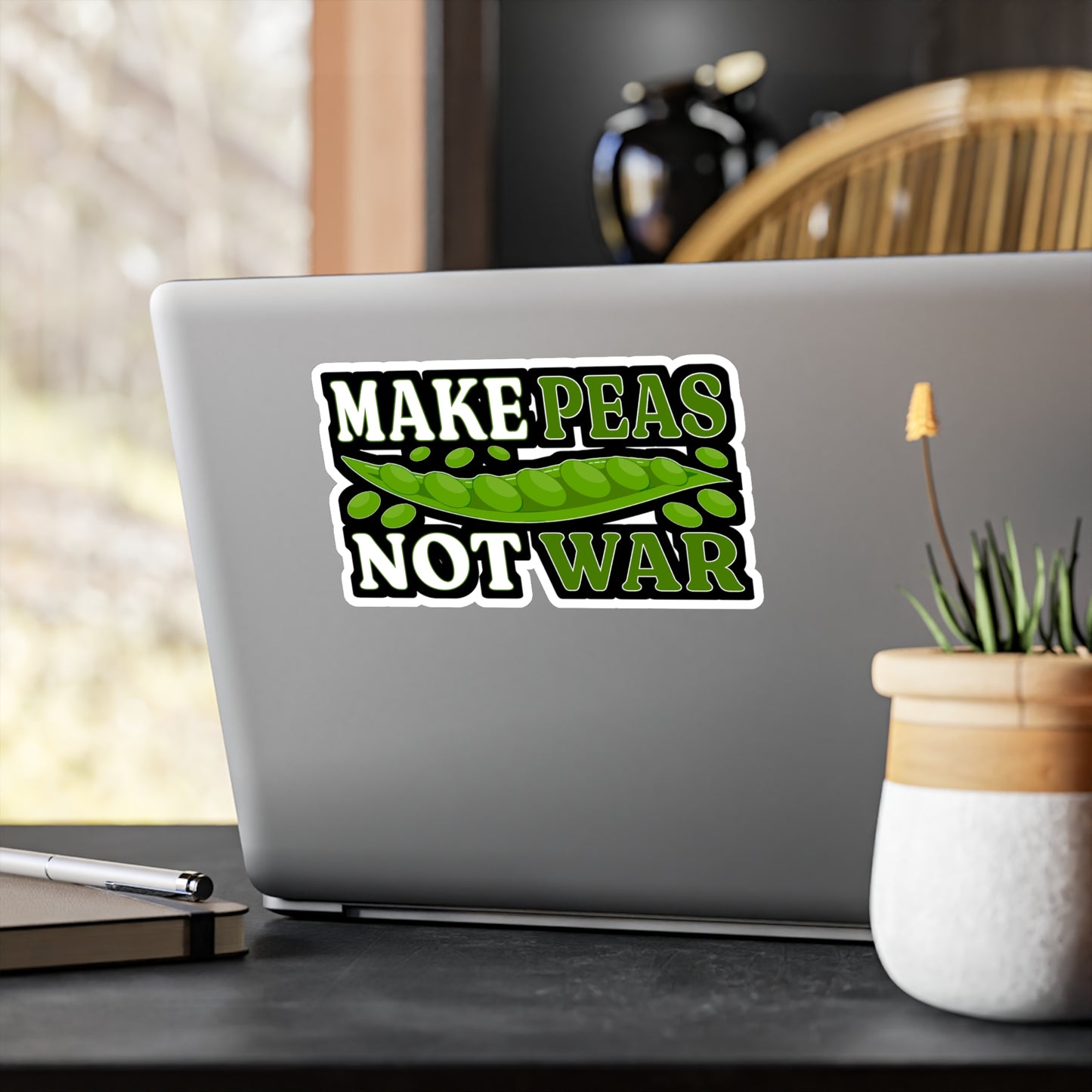 Make peas, not war - Plant-based Sticker for Laptop Sticker. Water Bottle Sticker, Vinyl Vegan Decal - Plant-based Gift