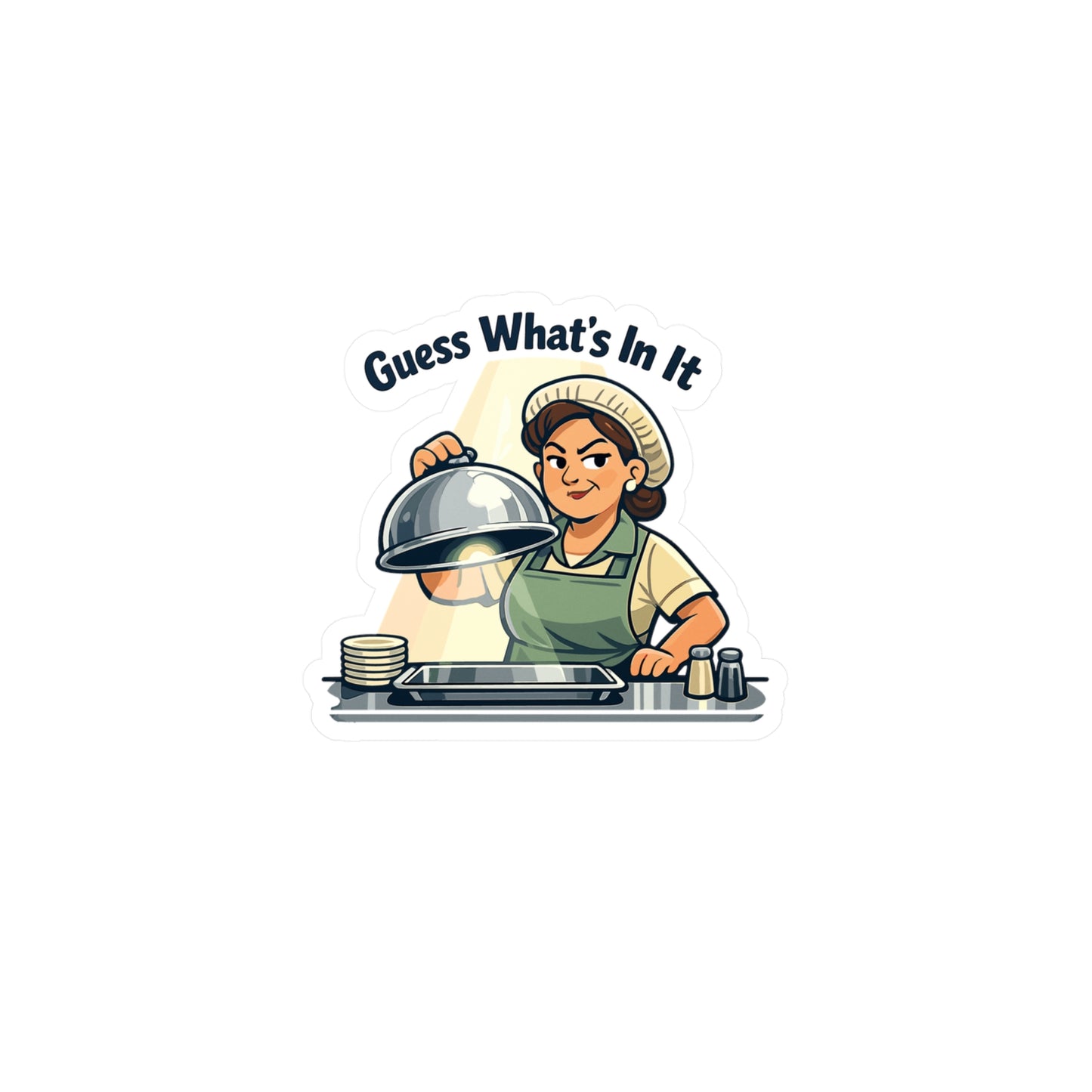 Lunch Lady Sticker Guess What’s In It Funny School Canteen Design Vinyl Waterproof Decals for Laptop Water Bottle