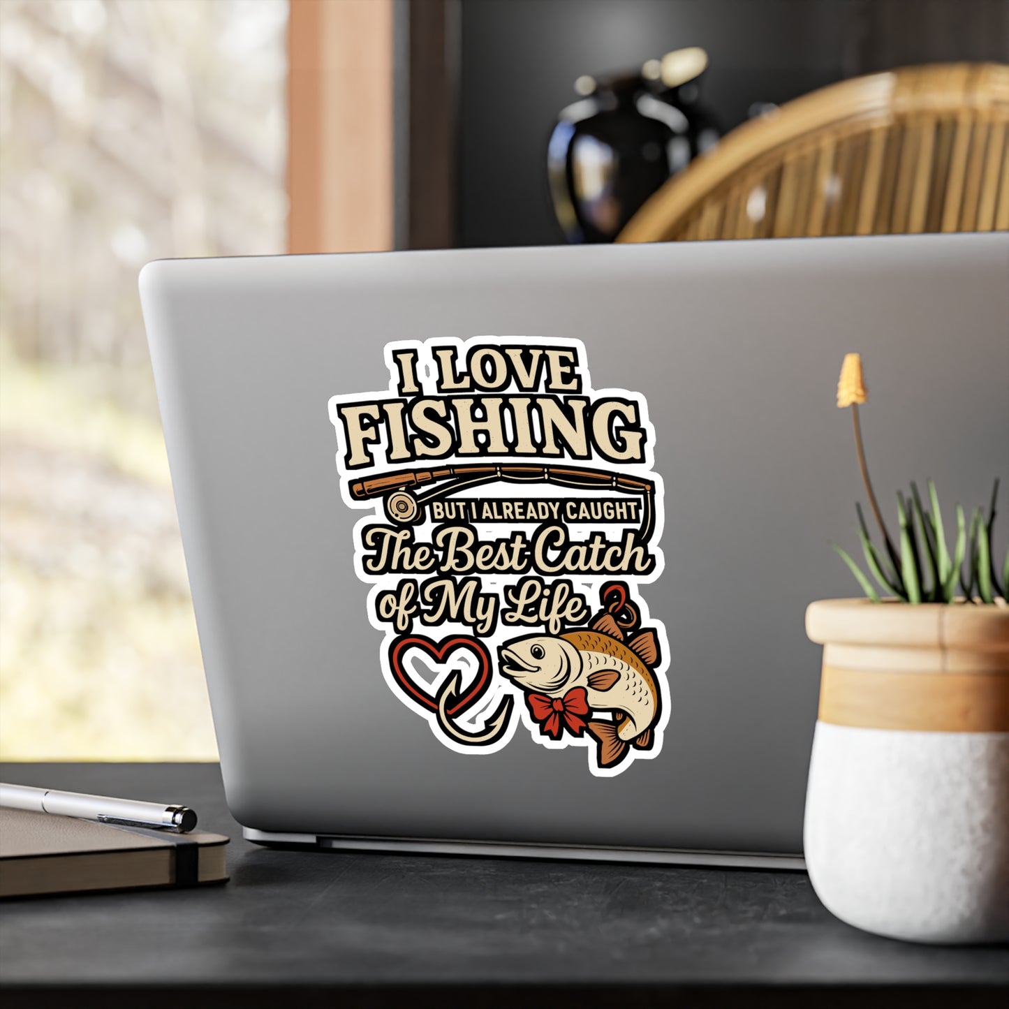 I Love Fishing with the Best Catch of My Life – Fishing Sticker for Laptop, Water Bottle & Romantic Angler Gifts