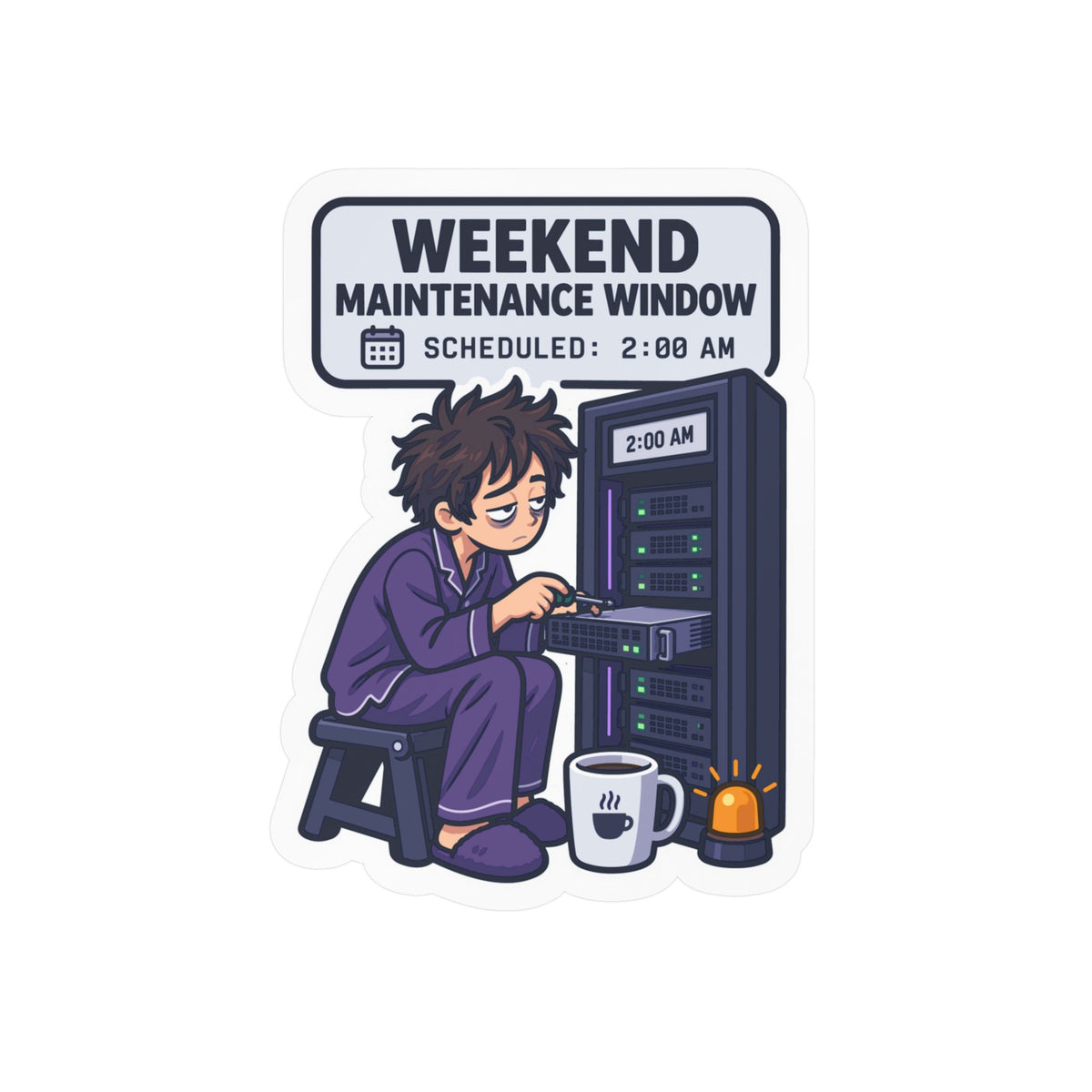 Tech Sticker - Weekend Maintenance Window with Reboot Button and Bandage Design, Decals for Laptop and Water Bottle