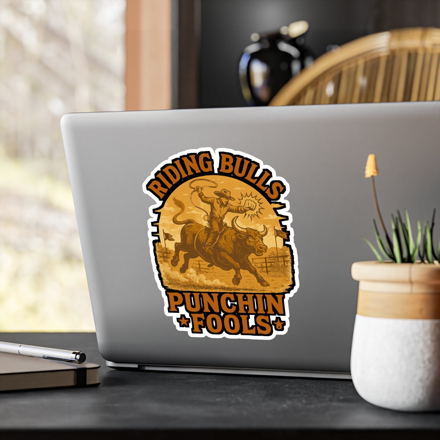 Riding Bulls Punchin Fools - Bull Riding Sticker for Laptops, Water Bottles - Gift for Rodeo Fans, Cowboys, Western Lovers