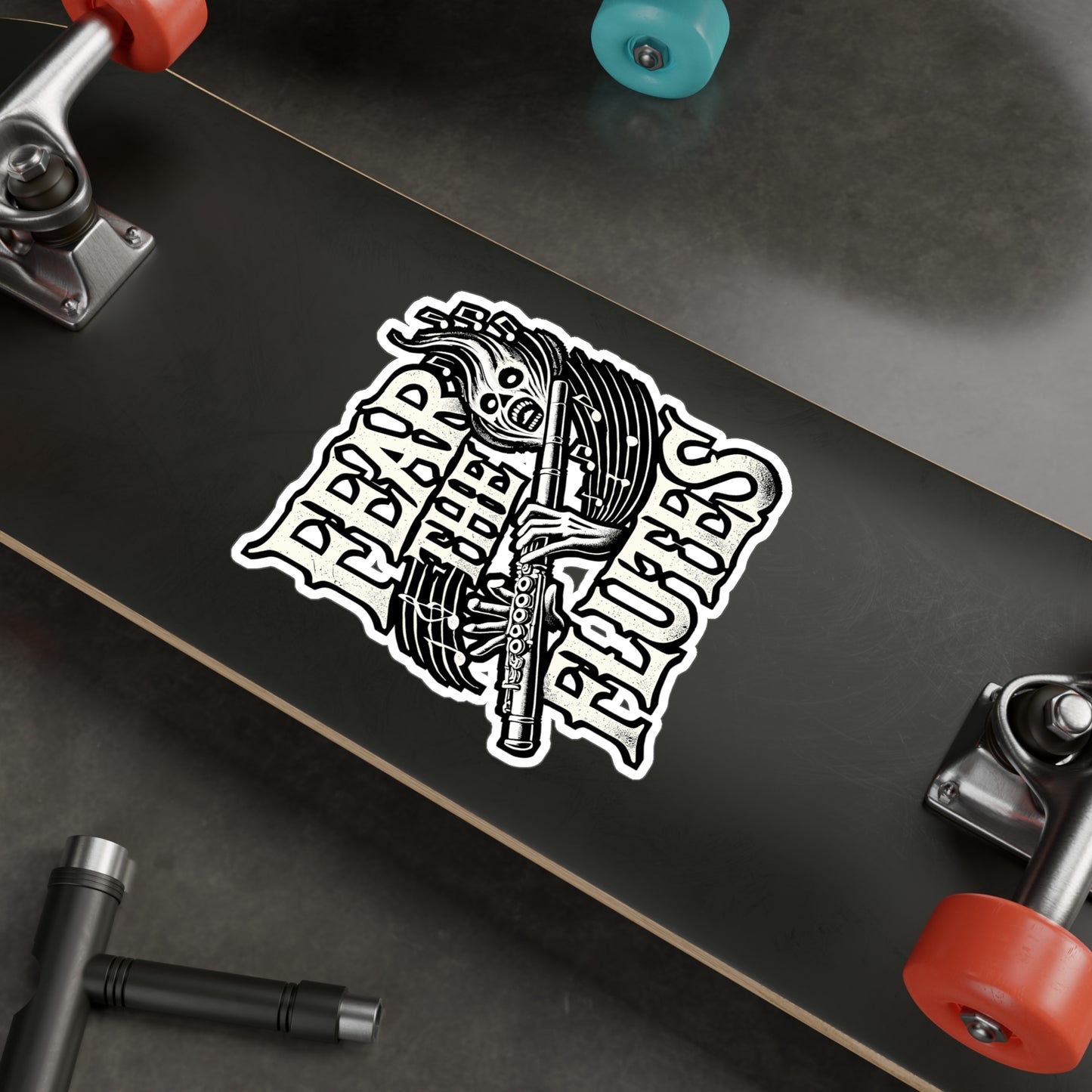 Fear The Flutes – Flute Sticker for Laptop, Car Window or Water Bottle | Marching Band Gift, Treble Clef Decal