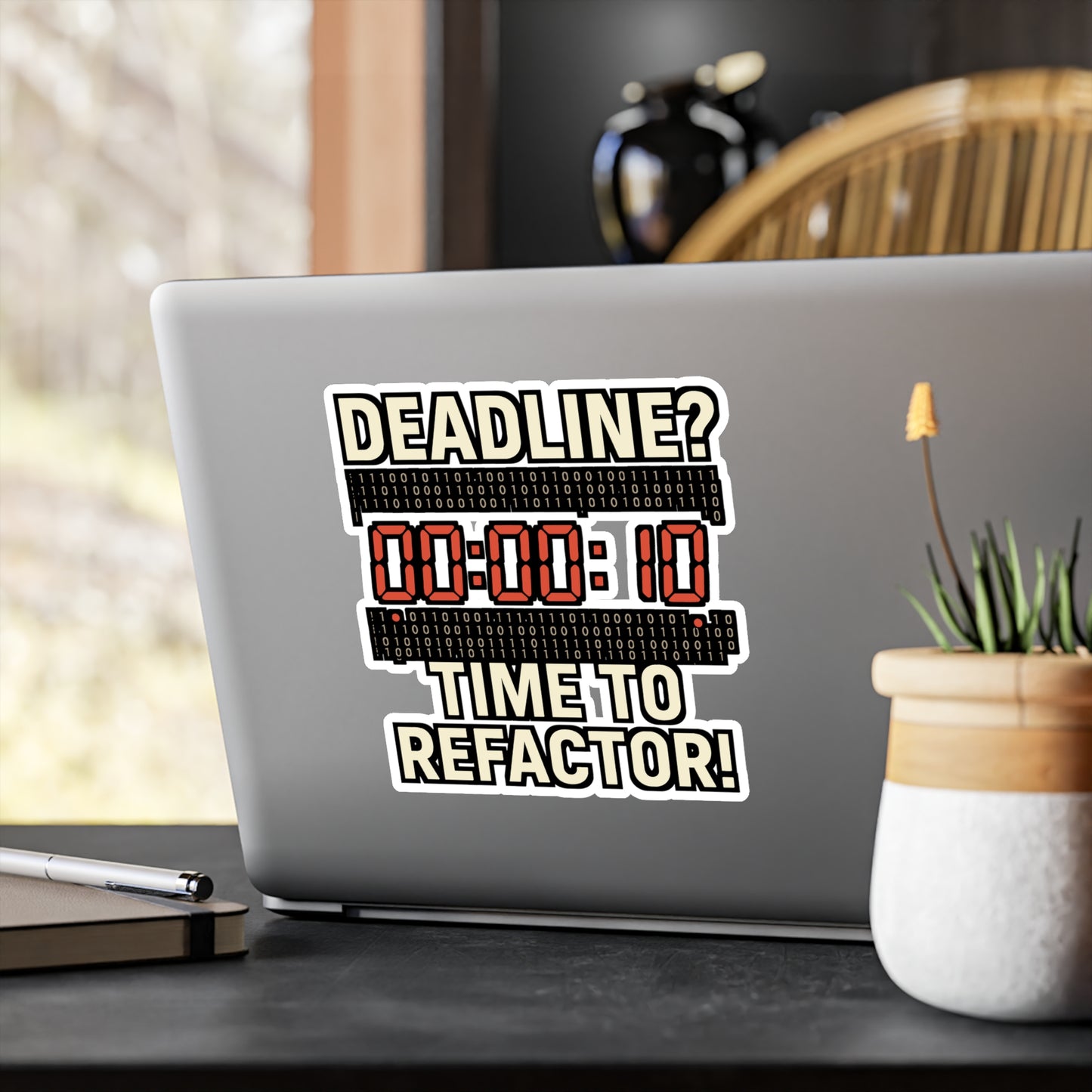 Deadline Sticker - "Deadline Time To Refactor" Coding Decals for Programmer Laptops, Waterproof Vinyl Sticker for Water Bottles