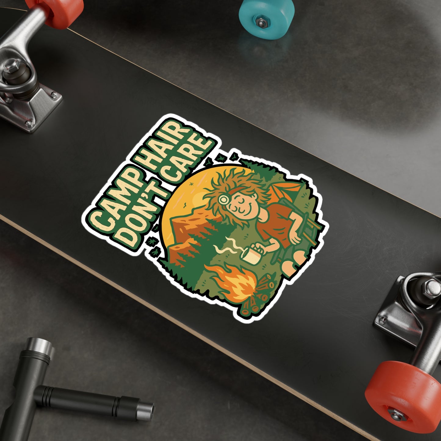 Camp Hair Don't Care - Camping Sticker for Water Bottles, Laptops, Outdoor Lovers, Great Gift for Campers