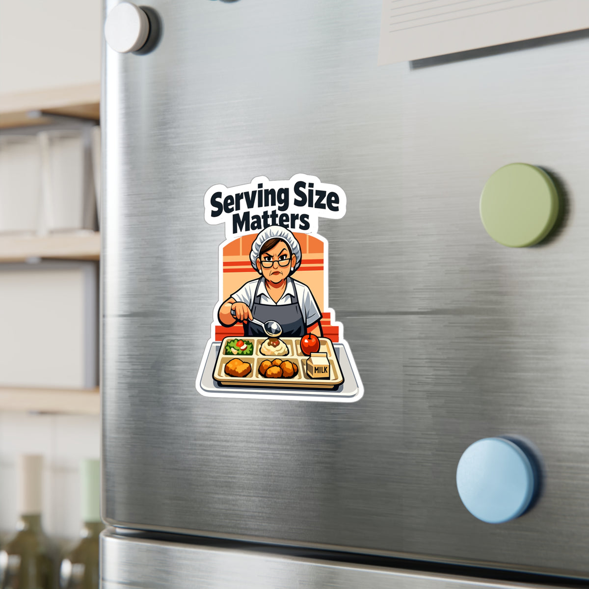 Lunch Lady Sticker "Serving Size Matters" Funny Canteen School Decals Waterproof Vinyl for Laptop Water Bottle