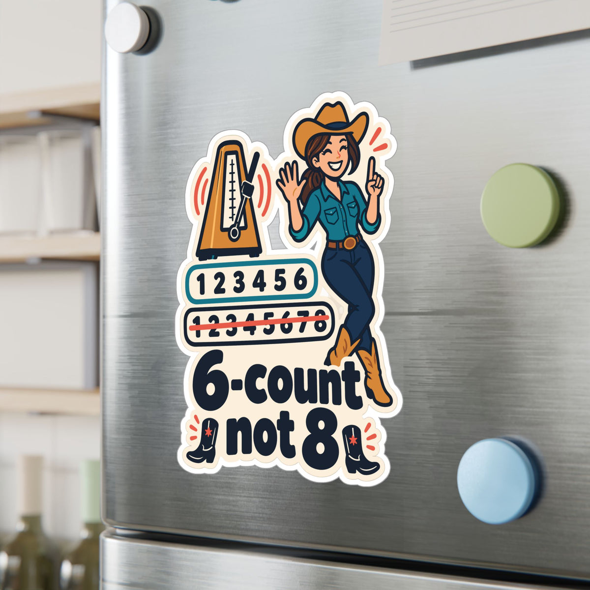 Line Dance Sticker – 6-count not 8, Country Dancer Design with Western Flair, Decals for Laptop or Water Bottle