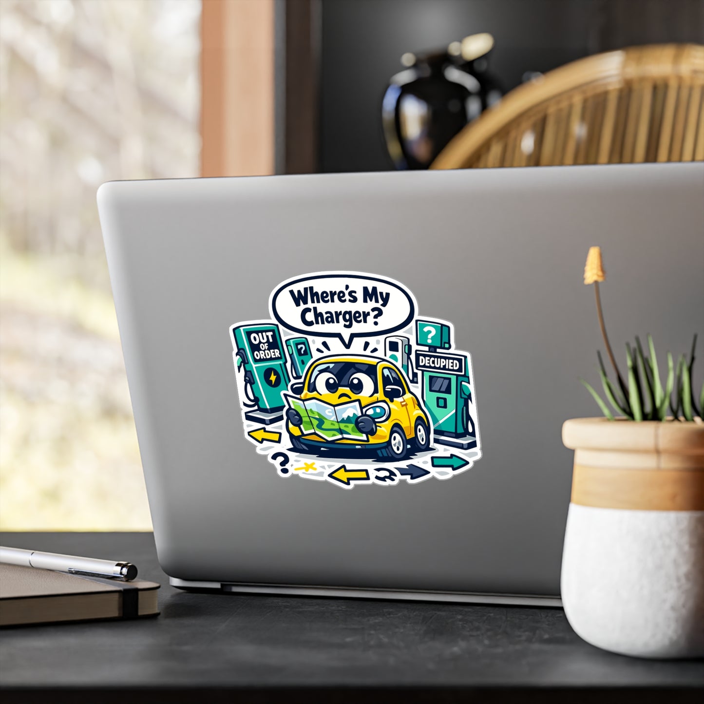 Electric Car Sticker Where’s My Charger? Funny Rechargeable Battery electric vehicle Vinyl decals for Laptop, Water Bottle Waterproof