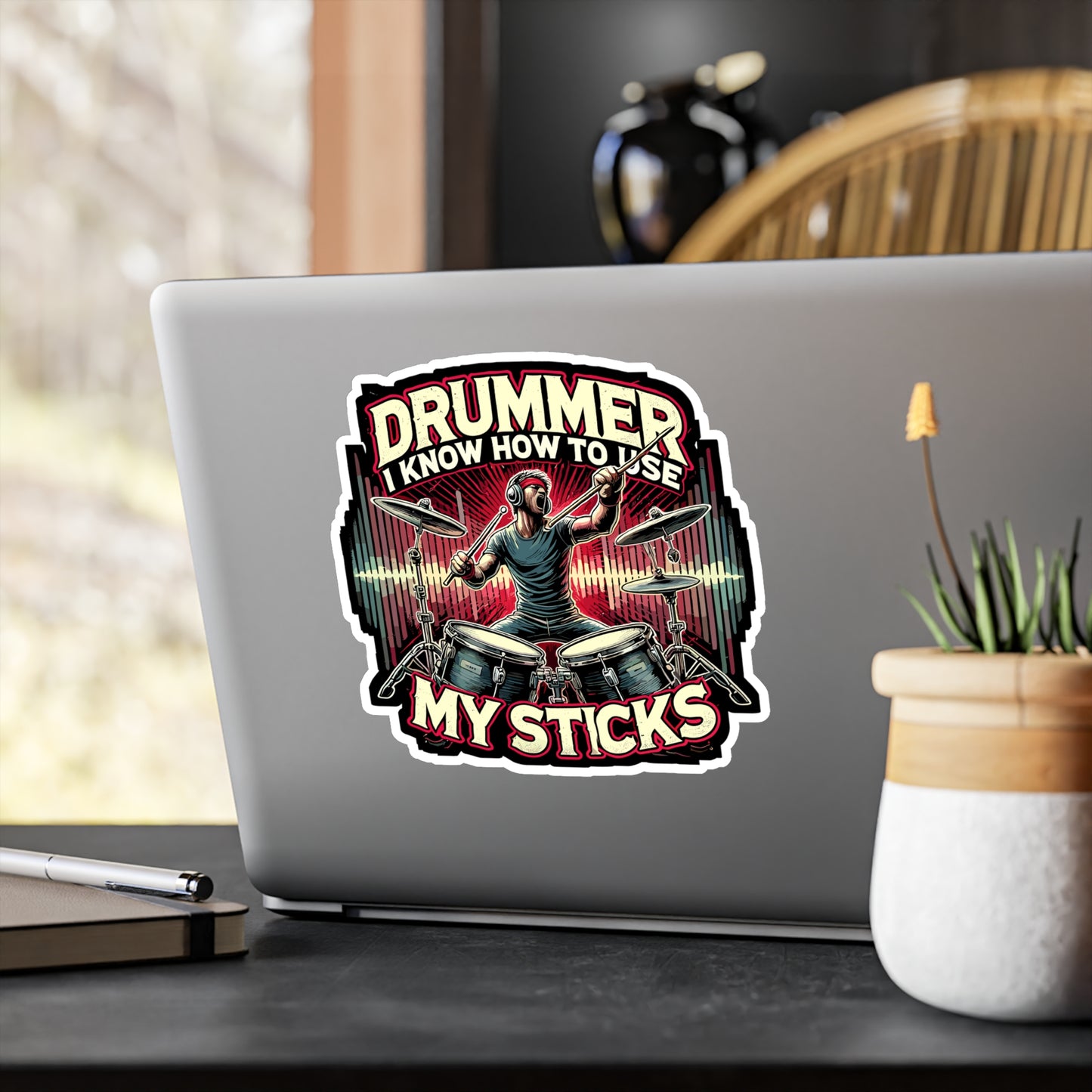 Drummer I Know How To Use My Sticks - Drummer Sticker for Laptop Sticker. Water Bottle Sticker, Vinyl Music Decal - Drummer Gift