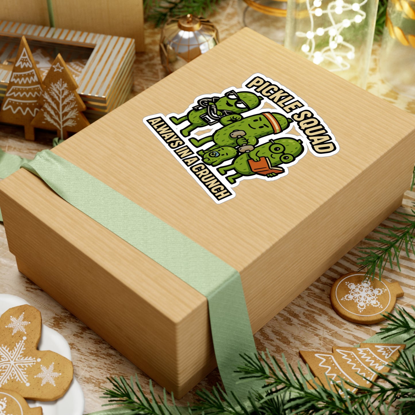 Pickle Squad – Always in a Crunch | Funny Pickle Sticker for Laptop or Water Bottle | Vinyl Cucumber Decal, Unique Food Gift