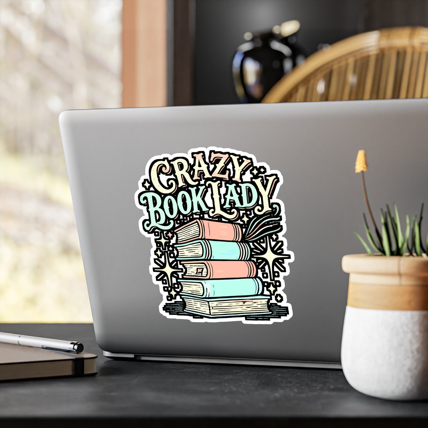 Crazy Book Lady – Vinyl Book Sticker for Car Window, Laptop, or Water Bottle | Reading Decal, Funny Librarian Gift