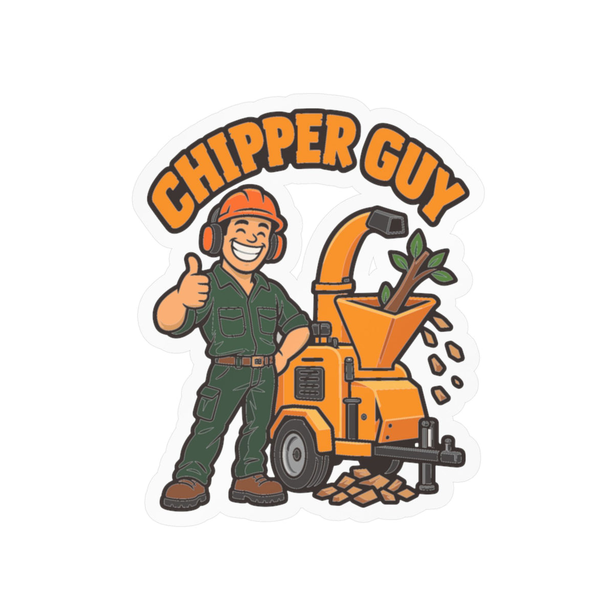 Tree Sticker Chipper Guy - Funny Tree Worker and Branch Manager Design, Decals for Laptop and Water Bottle