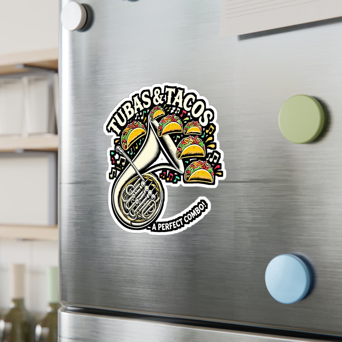 Tubas & Tacos – Tuba Sticker for Laptop or Water Bottle | Vinyl Brass Decal | Perfect Tuba Gift for Musicians