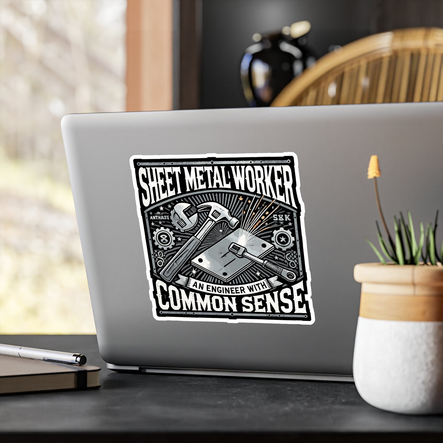 Sheet Metal Worker An Engineer With Common Sense - Sheet metal worker Sticker for Laptop Sticker. Water Bottle Sticker, Vinyl Engineering Decal - Sheet metal worker Gift