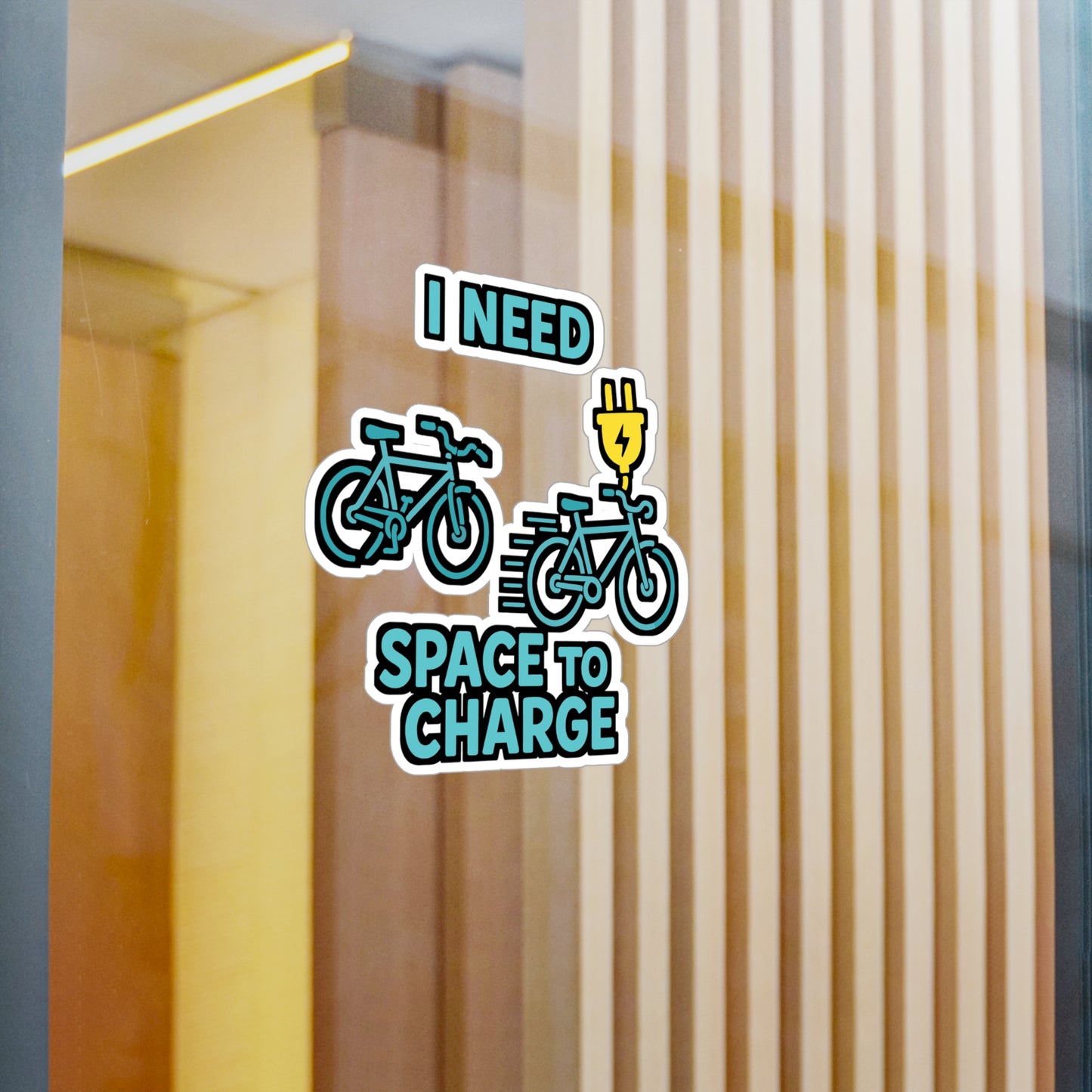 Bicycle Sticker "I Need Space To Charge" Cartoon Plug Charging Decals, Waterproof Vinyl, for Laptop, Water Bottle