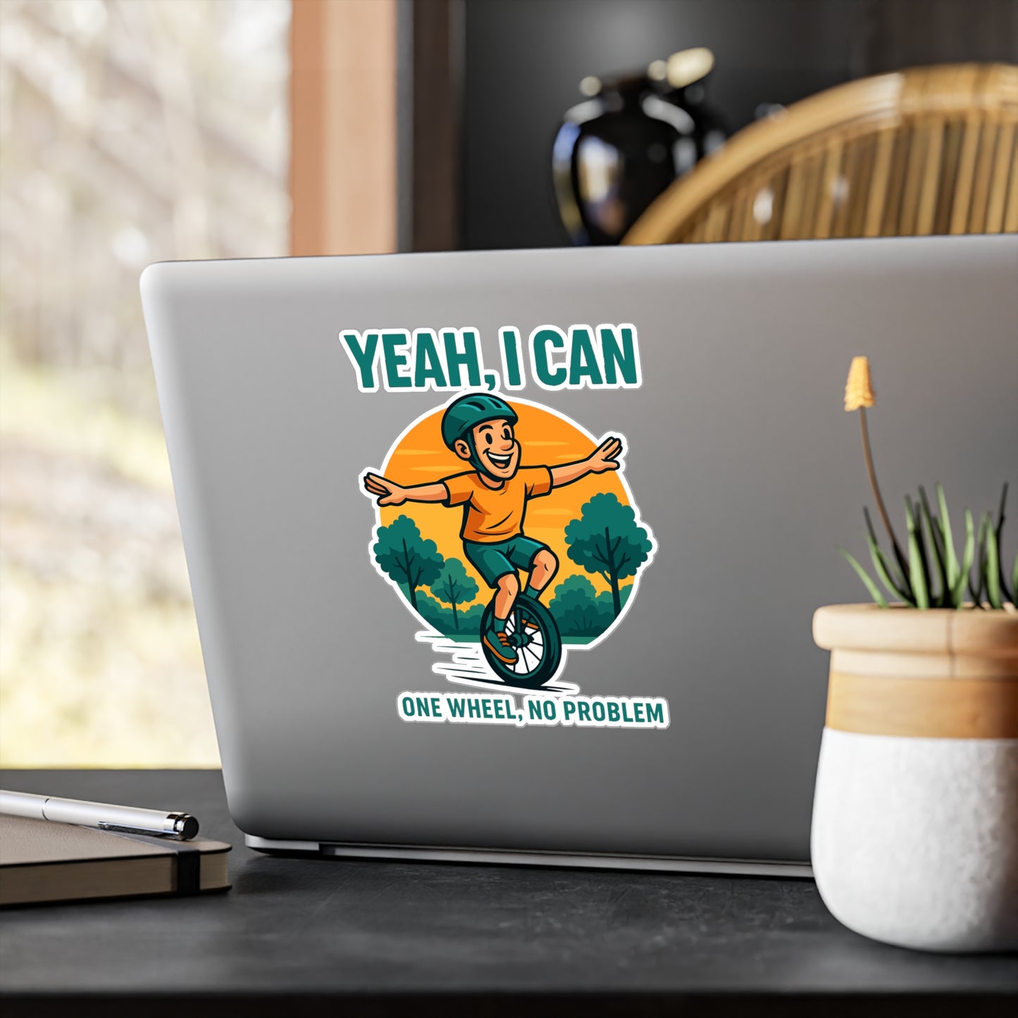 Unicycle Sticker "Yeah, I Can" – Funny Unicyclist Decals for Laptop, Water Bottle – Waterproof Vinyl, Perfect for Unicycling & Cycling Fans