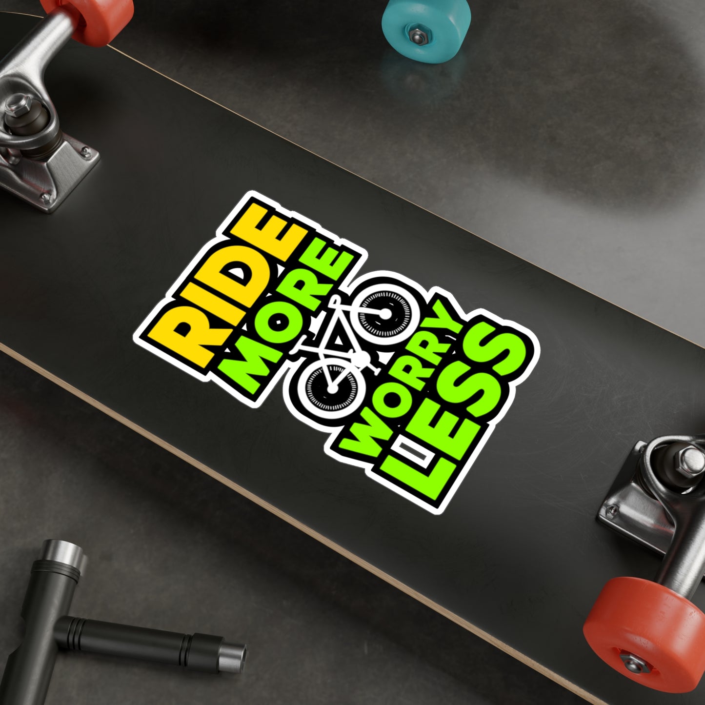 Ride more, worry less   - Cycling Sticker for Window Laptop Sticker. Water Bottle Sticker, Vinyl Cyclist Decal - Cycling Gift