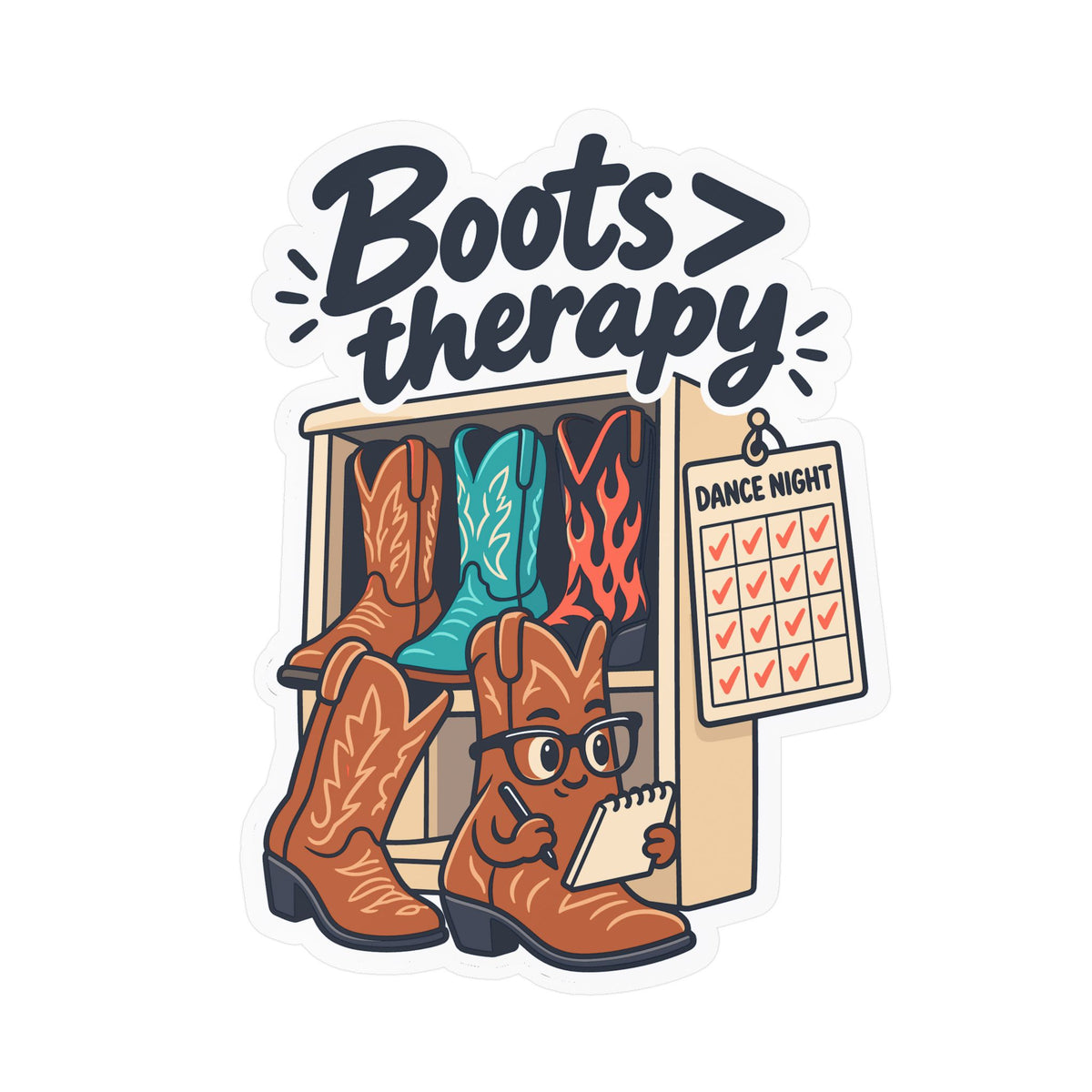 Line Dance Sticker - Boots Over Therapy for the Country-Life Dancer, Western Decals for Laptop and Water Bottle