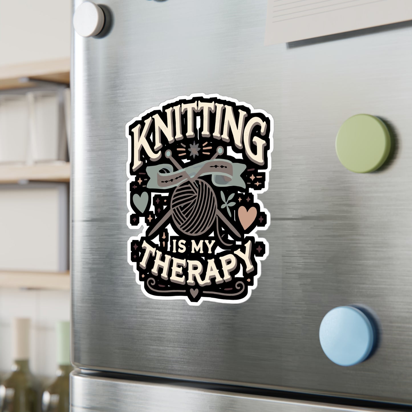 Knitting Is My Therapy - Knitting Sticker for Laptop Sticker. Water Bottle Sticker, Vinyl Yarn Decal - Knitting Gift